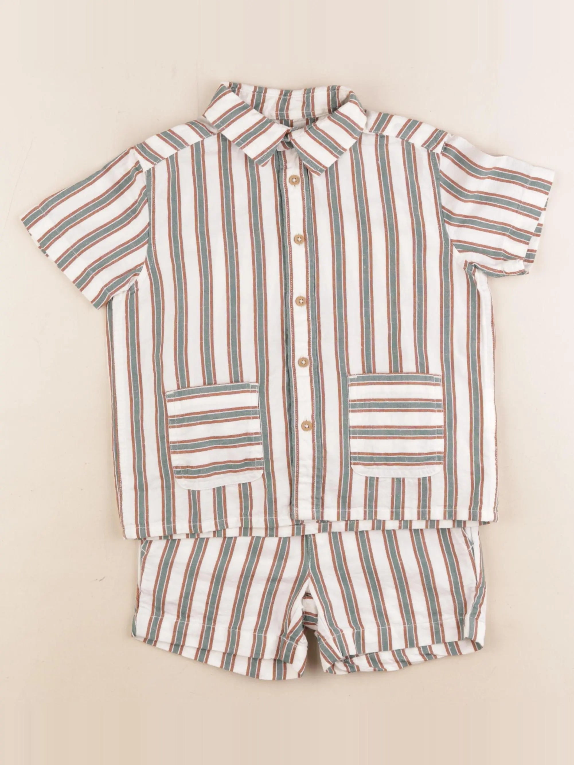 Monoprix - ensemble beige, vert - 3 ans