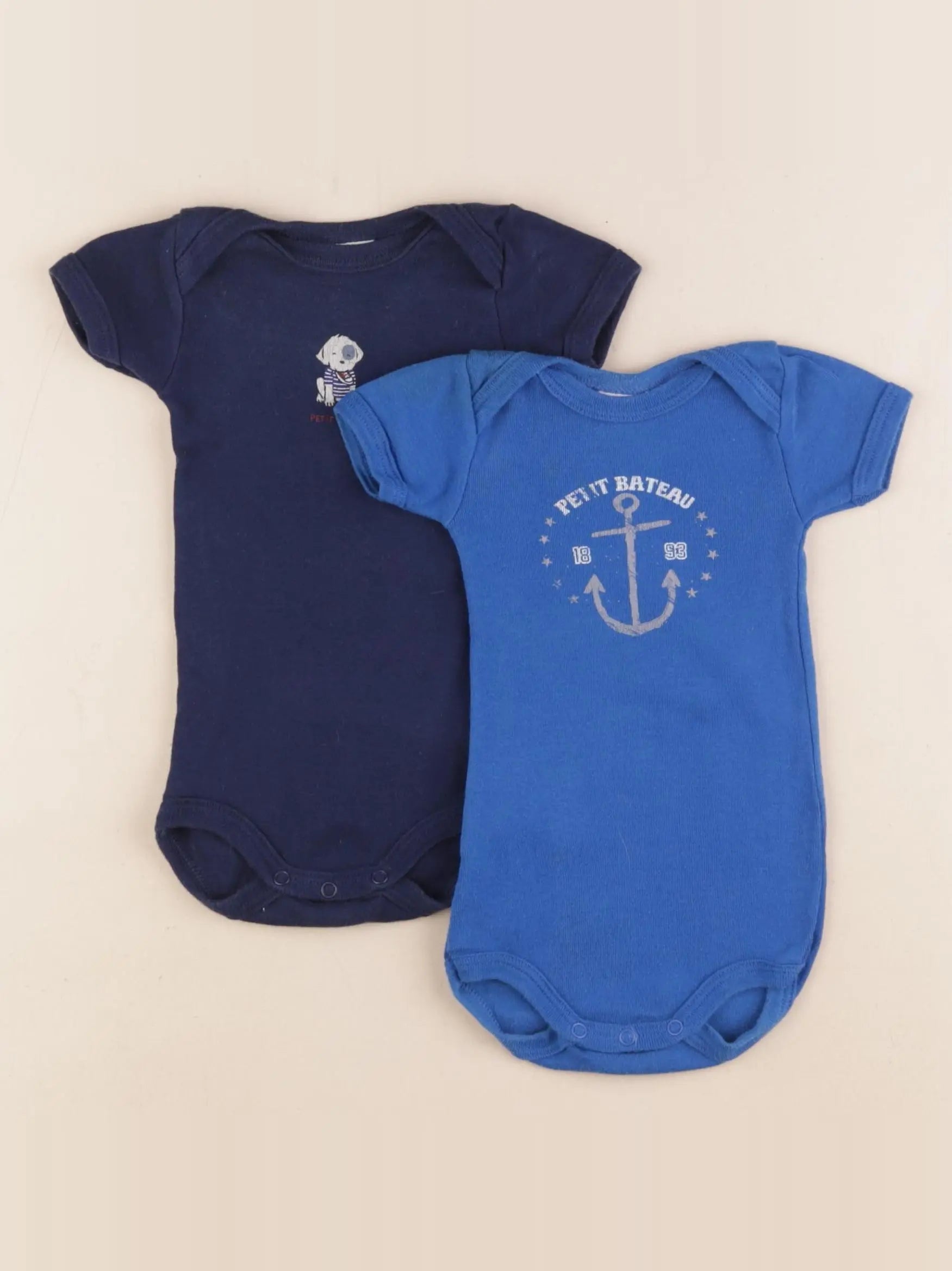 Petit Bateau - lot de 2 bodies en coton bleu - 3 mois