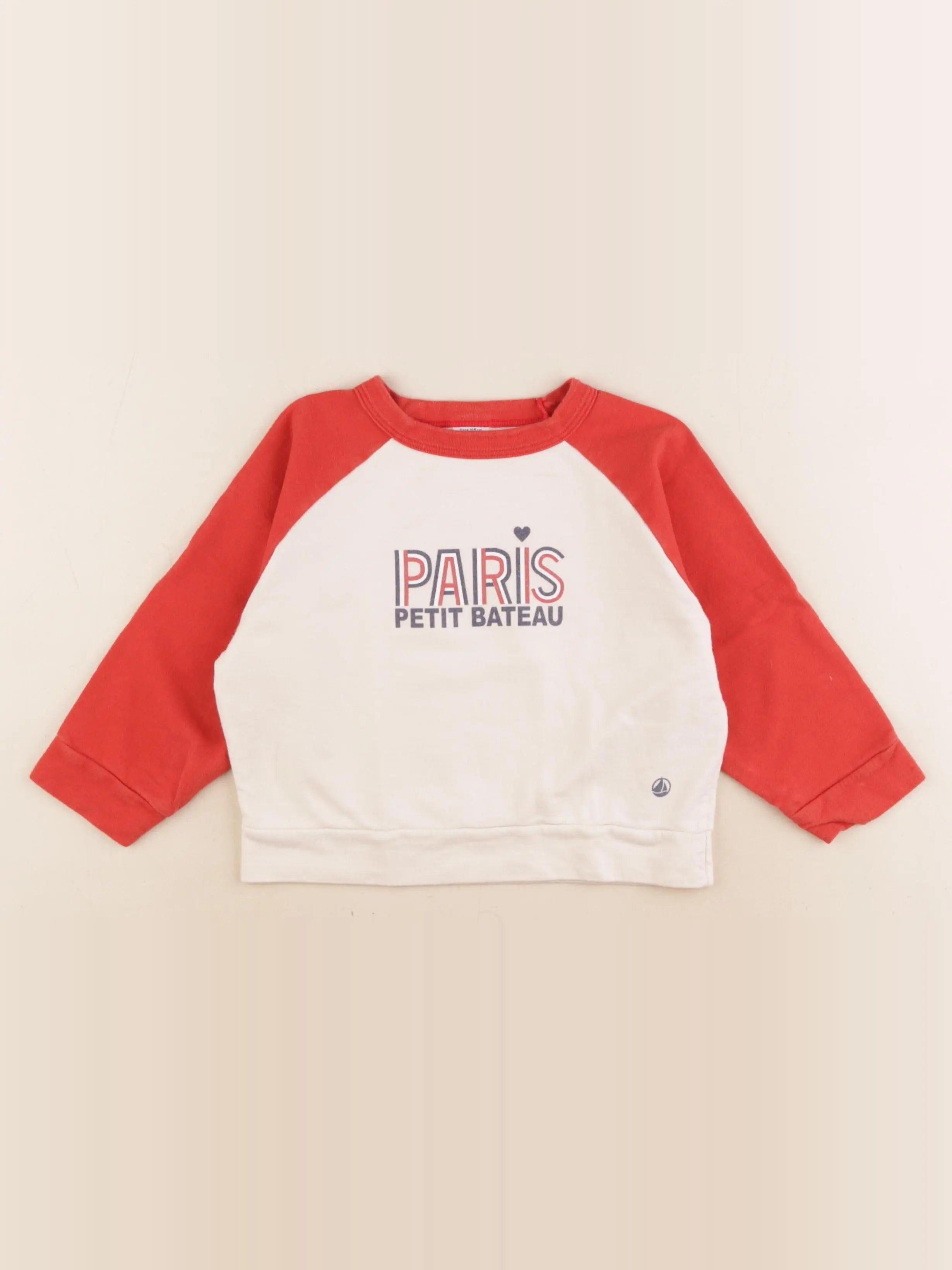Petit Bateau - sweat beige, rouge - 3 ans