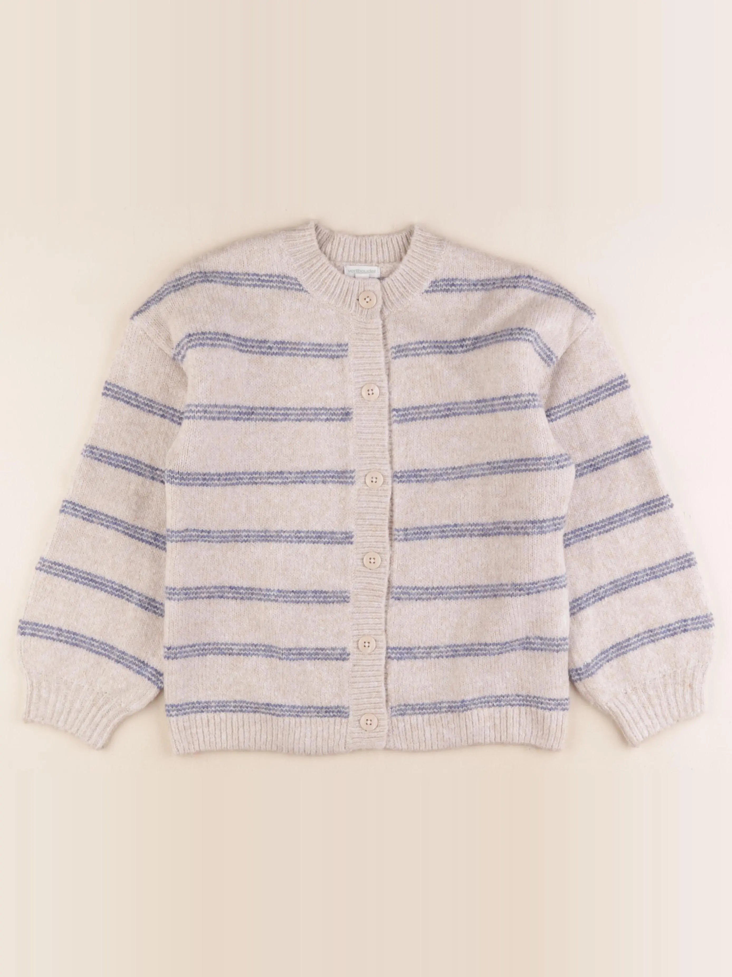 Vertbaudet - gilet beige, bleu - 10 ans