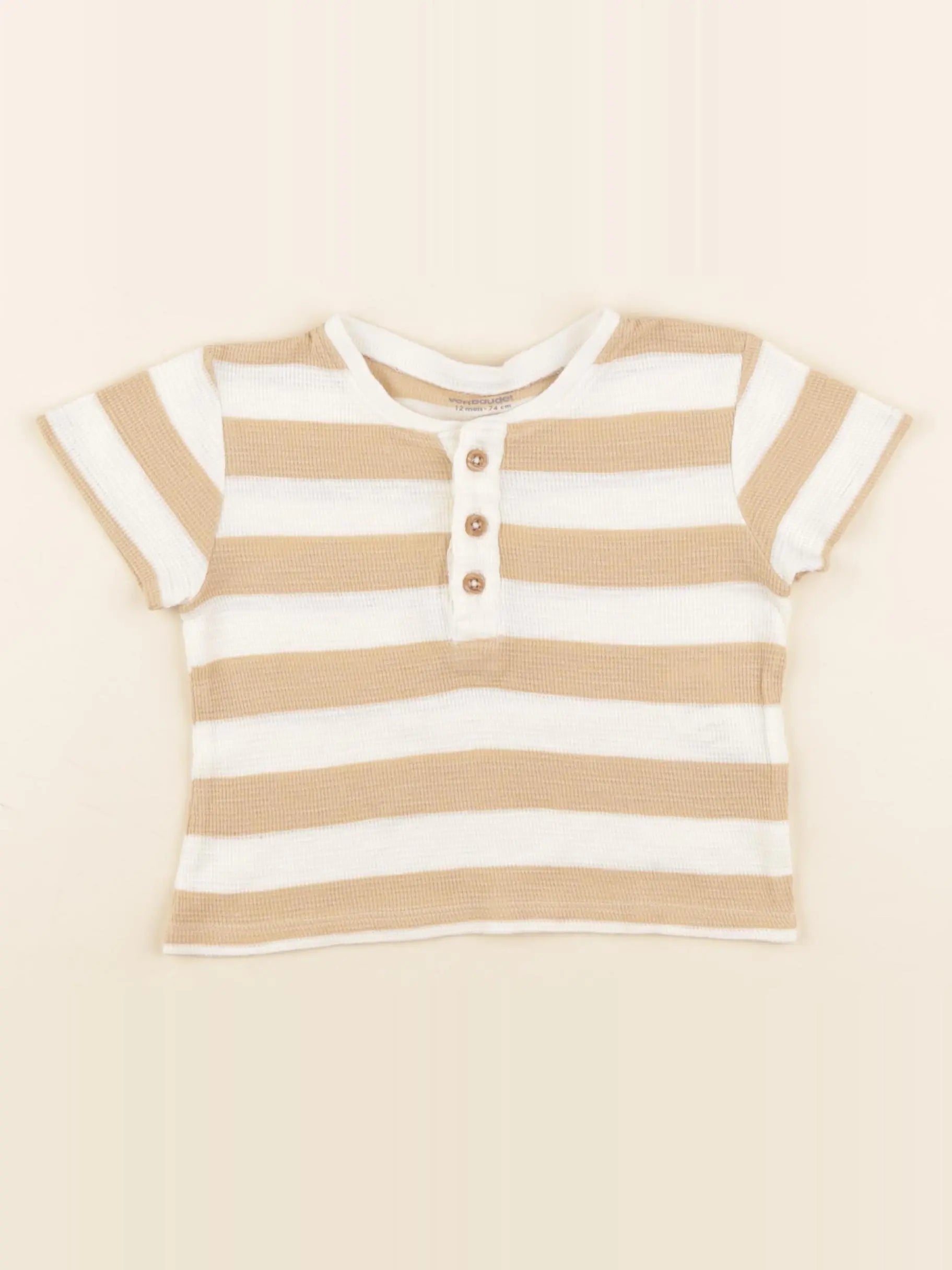 Vertbaudet - tee-shirt beige, marron - 12 mois