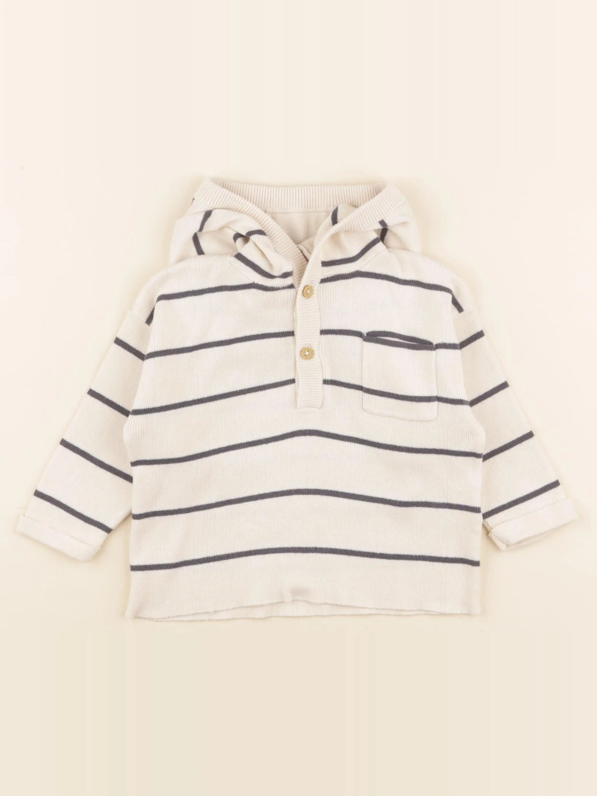 Vertbaudet - pull beige, bleu - 12 mois