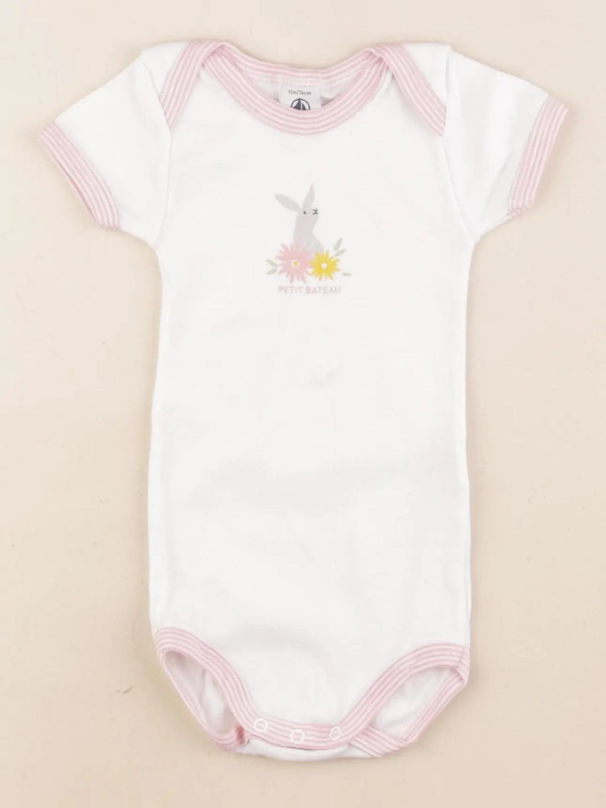 Petit Bateau - body blanc, rose - 12 mois