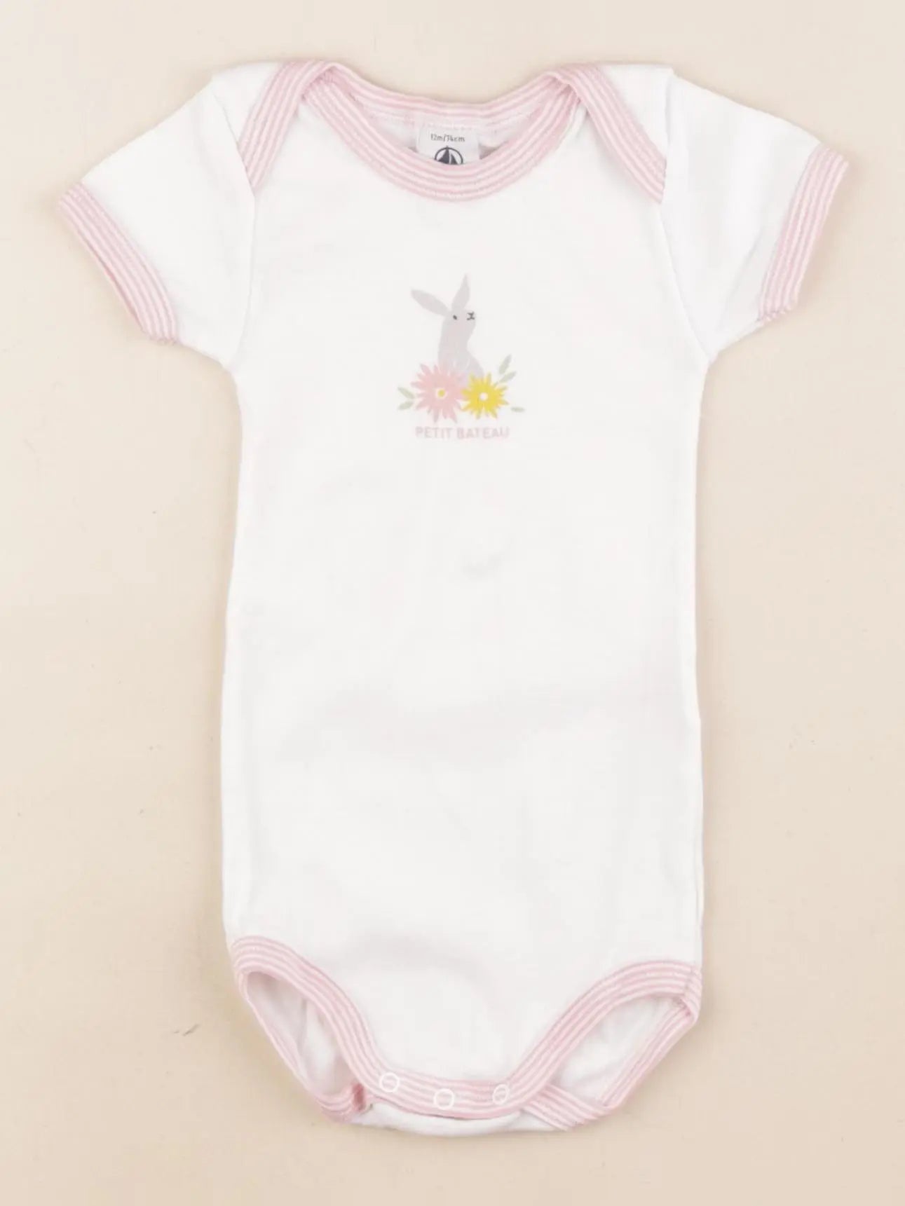 Petit Bateau - body blanc, rose - 12 mois
