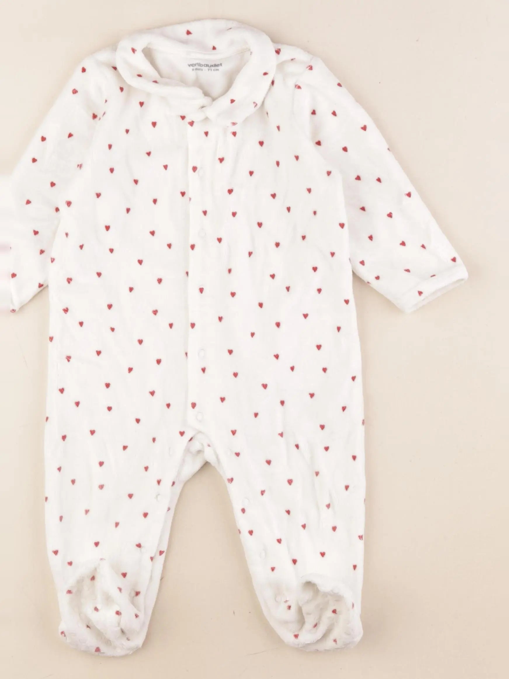 Vertbaudet - pyjama velours blanc, rouge - 9 mois