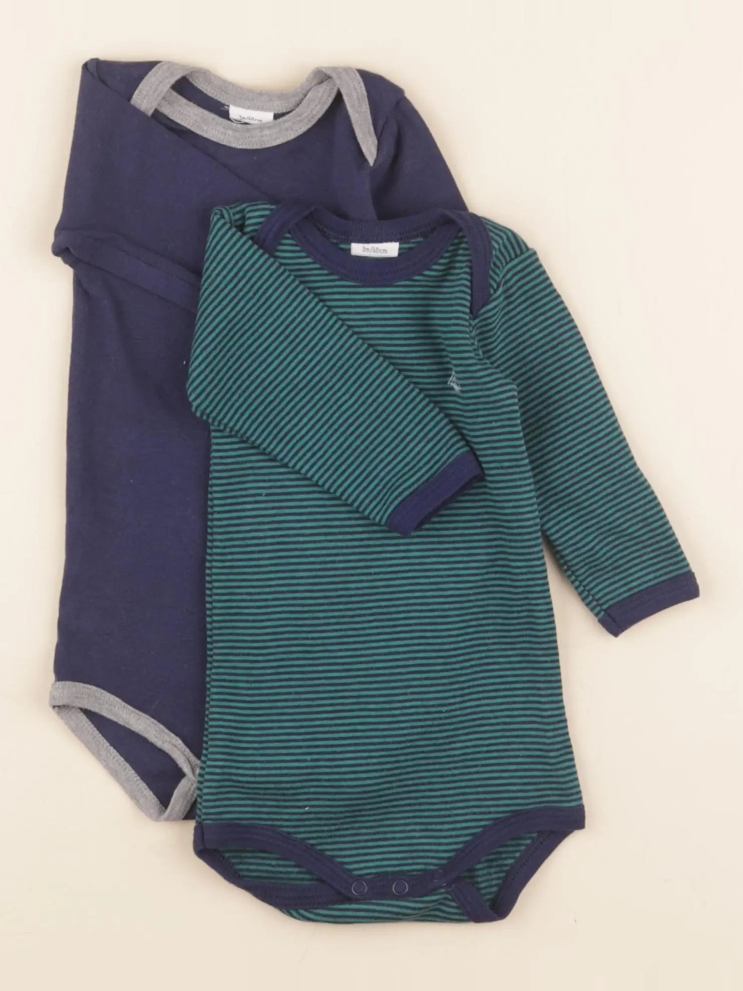 Petit Bateau - lot de 2 bodies en coton bleu, vert - 3 mois