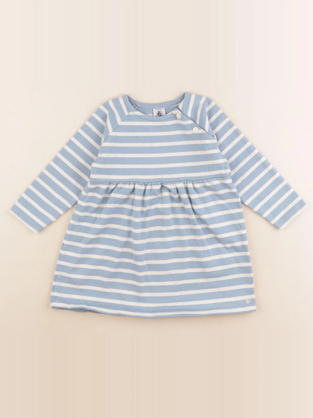 Petit Bateau - robe bleu, blanc - 2 ans