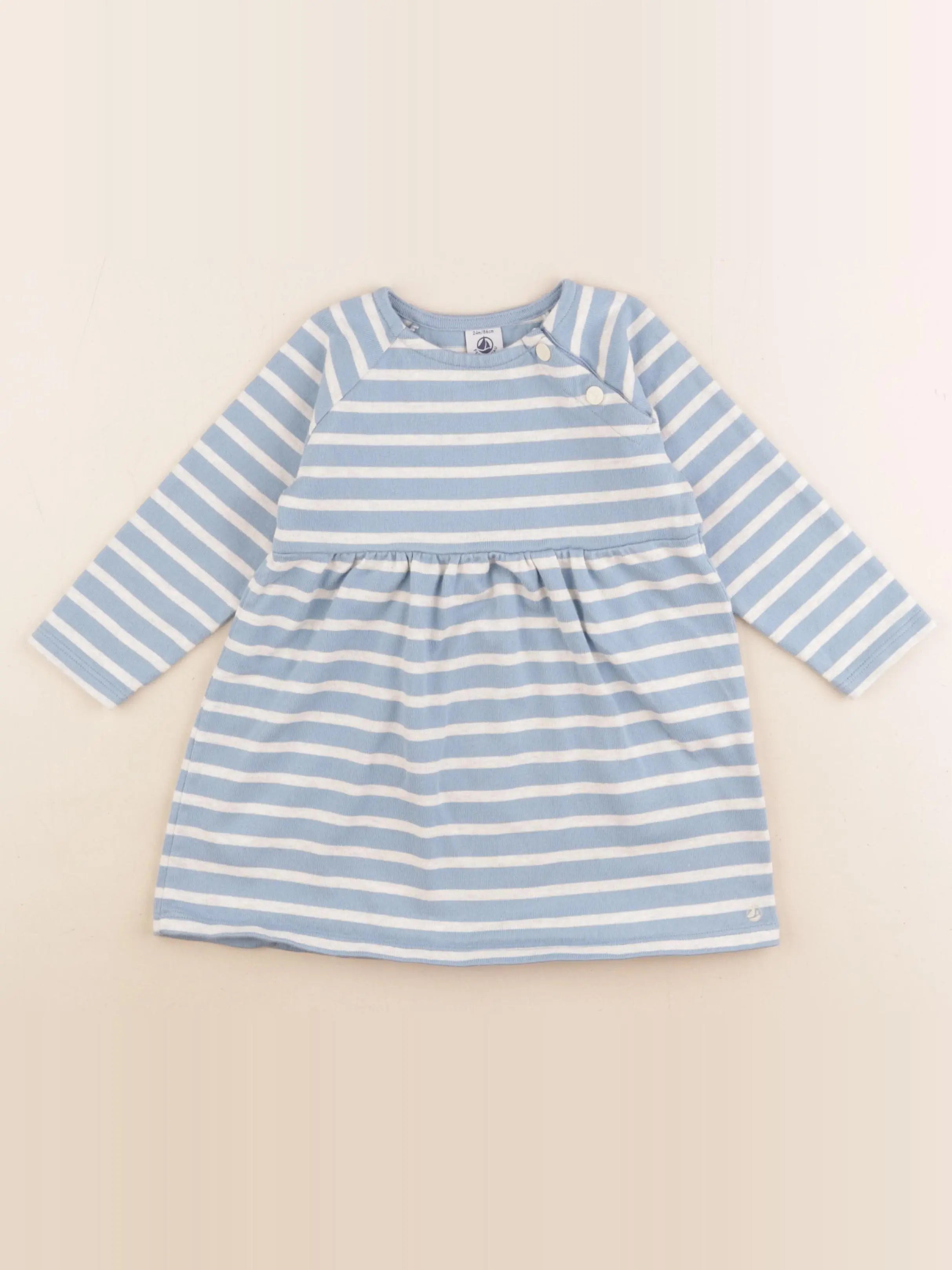 Petit Bateau - robe bleu, blanc - 2 ans