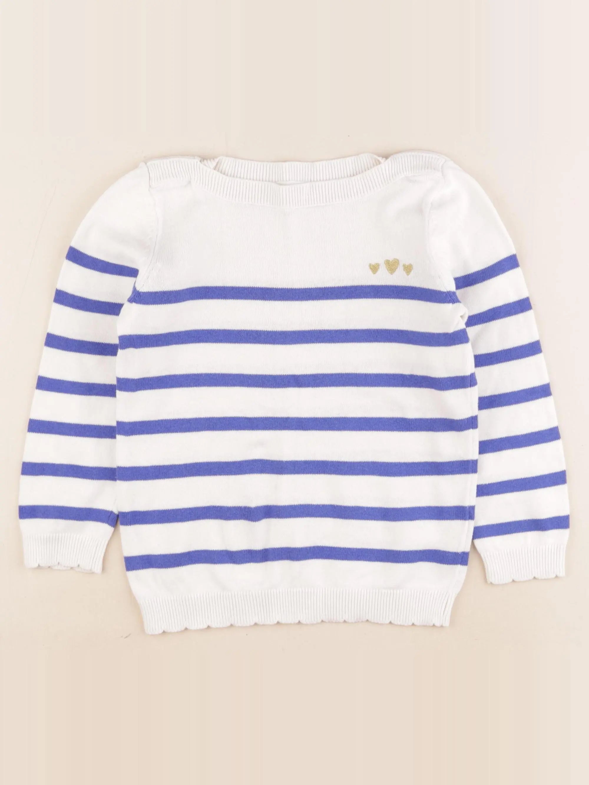 Vertbaudet - pull bleu, blanc - 6 ans