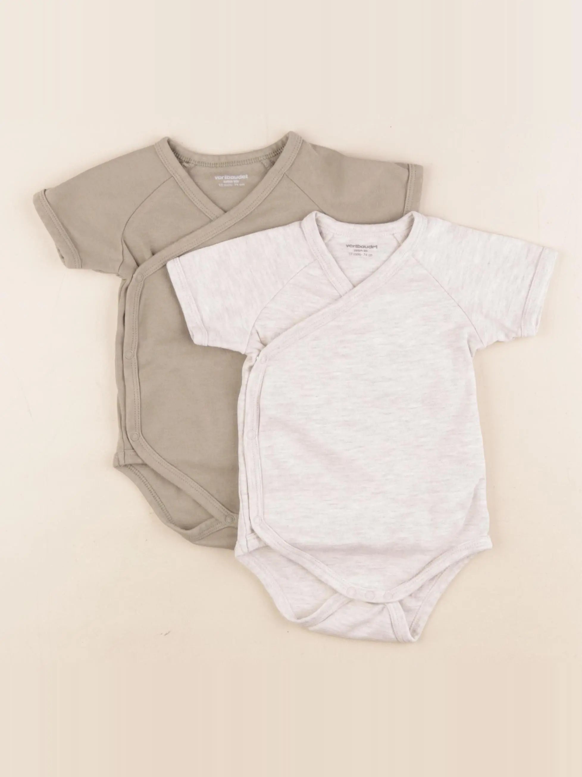 Vertbaudet - lot de 2 bodies en coton gris, vert - 12 mois