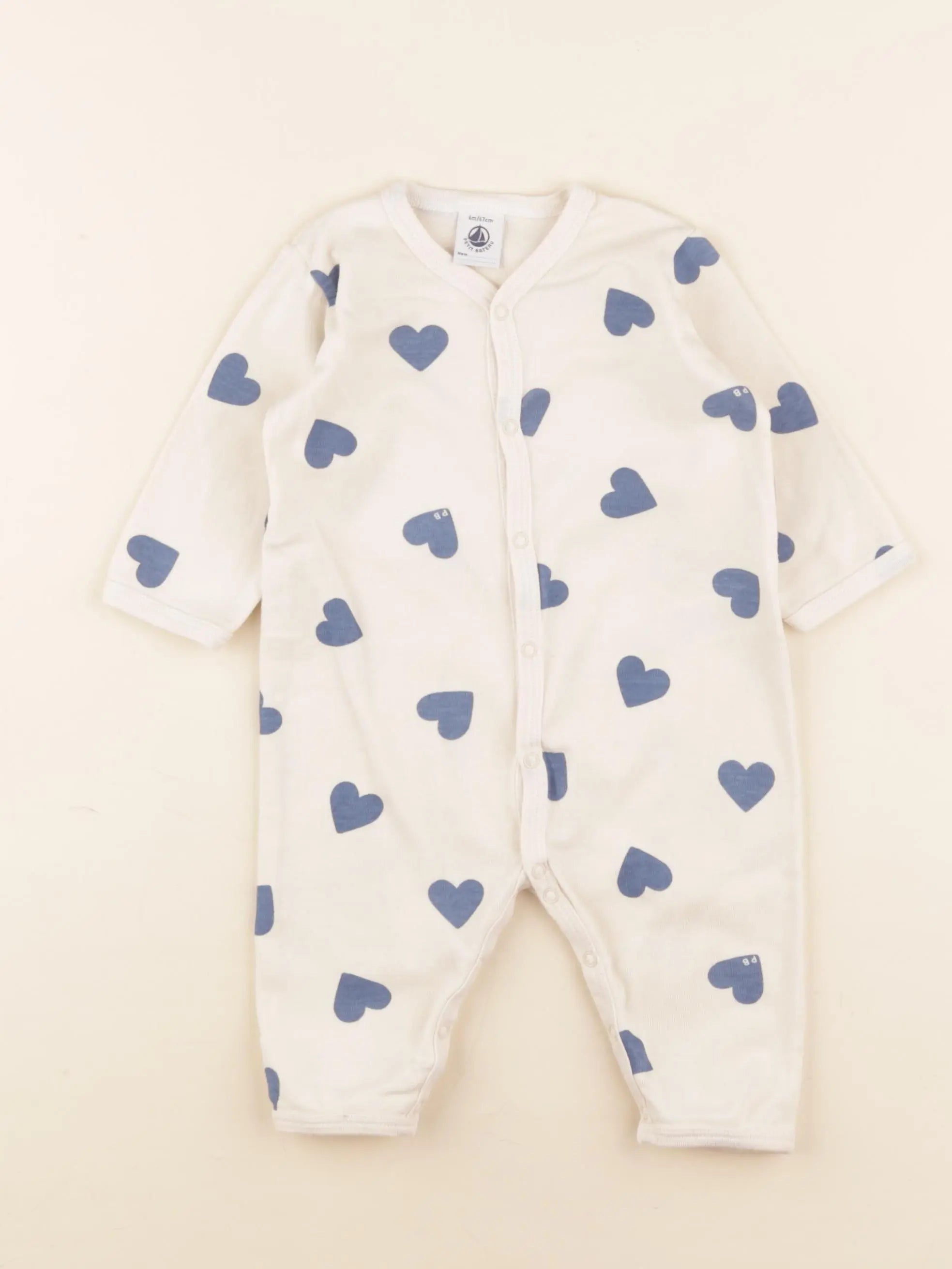 Petit Bateau - pyjama coton blanc, bleu - 6 mois