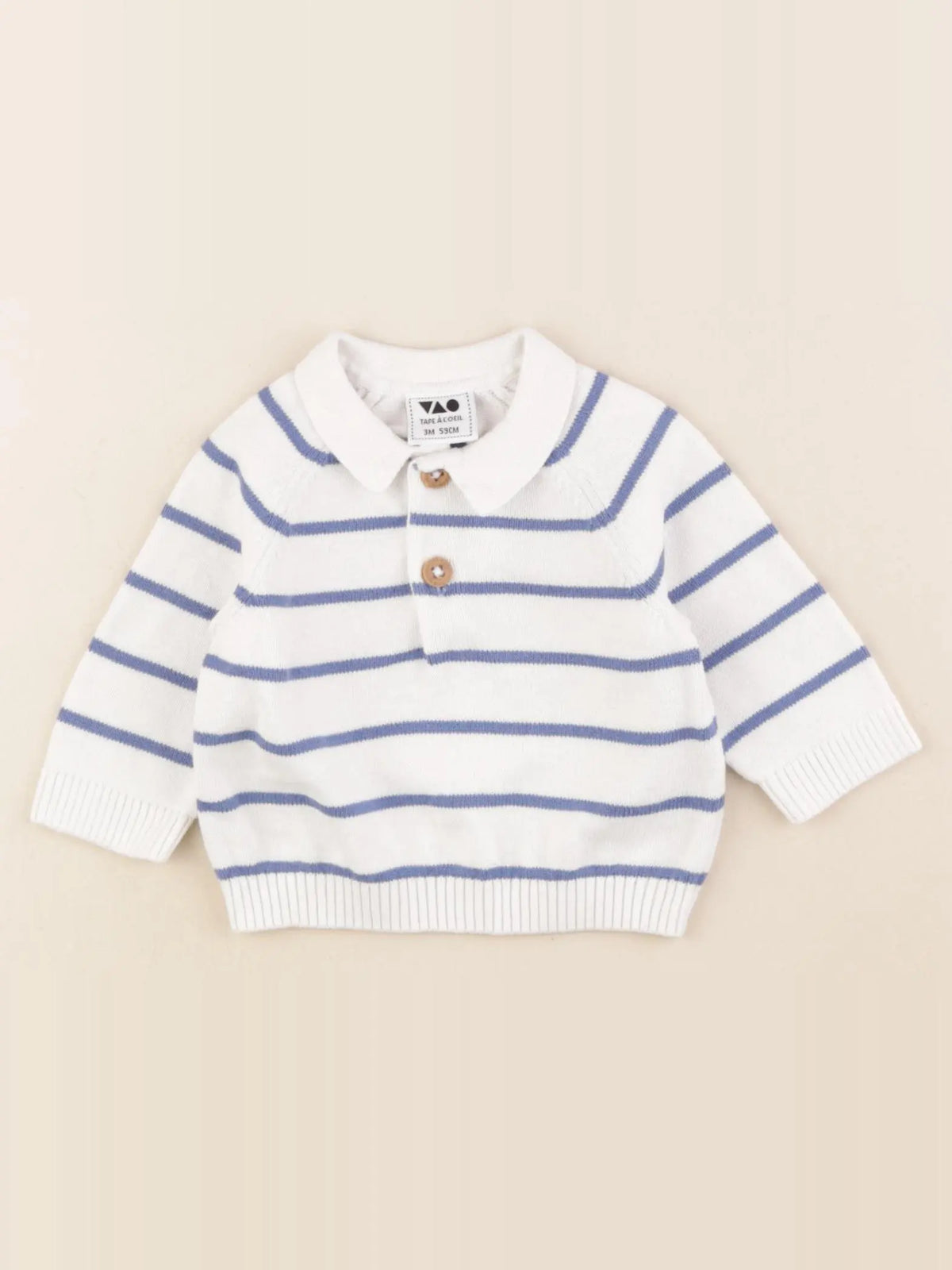 Okaidi - pull blanc, bleu - 3 mois
