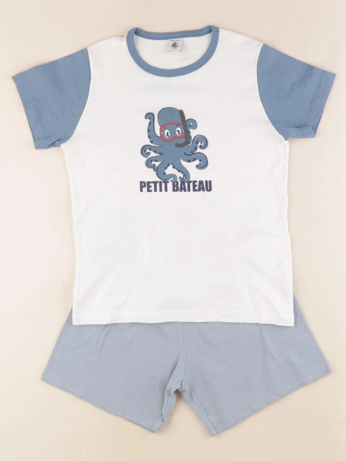 Petit Bateau - pyjama coton blanc, bleu - 10 ans