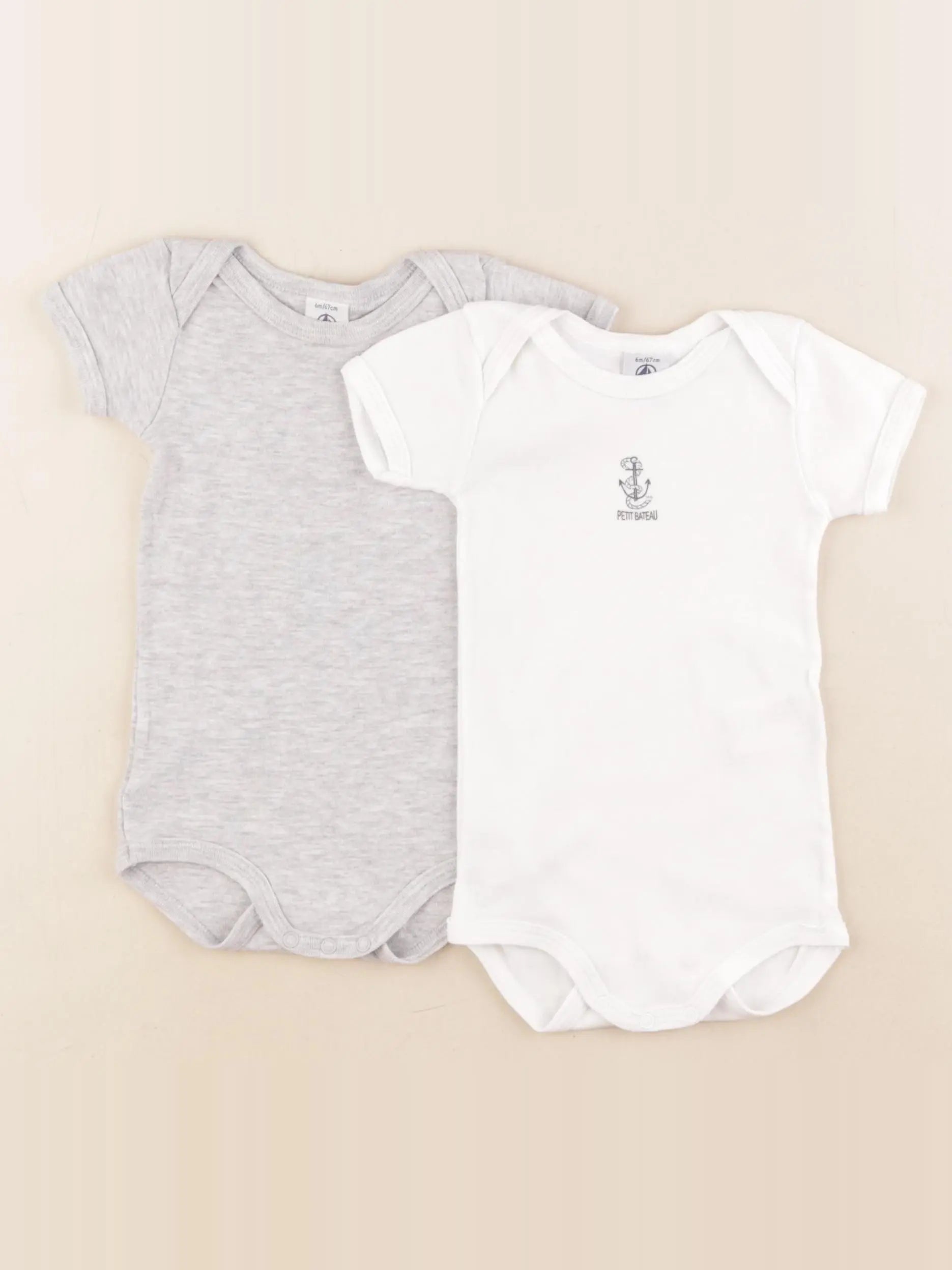 Petit Bateau - lot de 2 bodies en coton blanc, gris - 6 mois