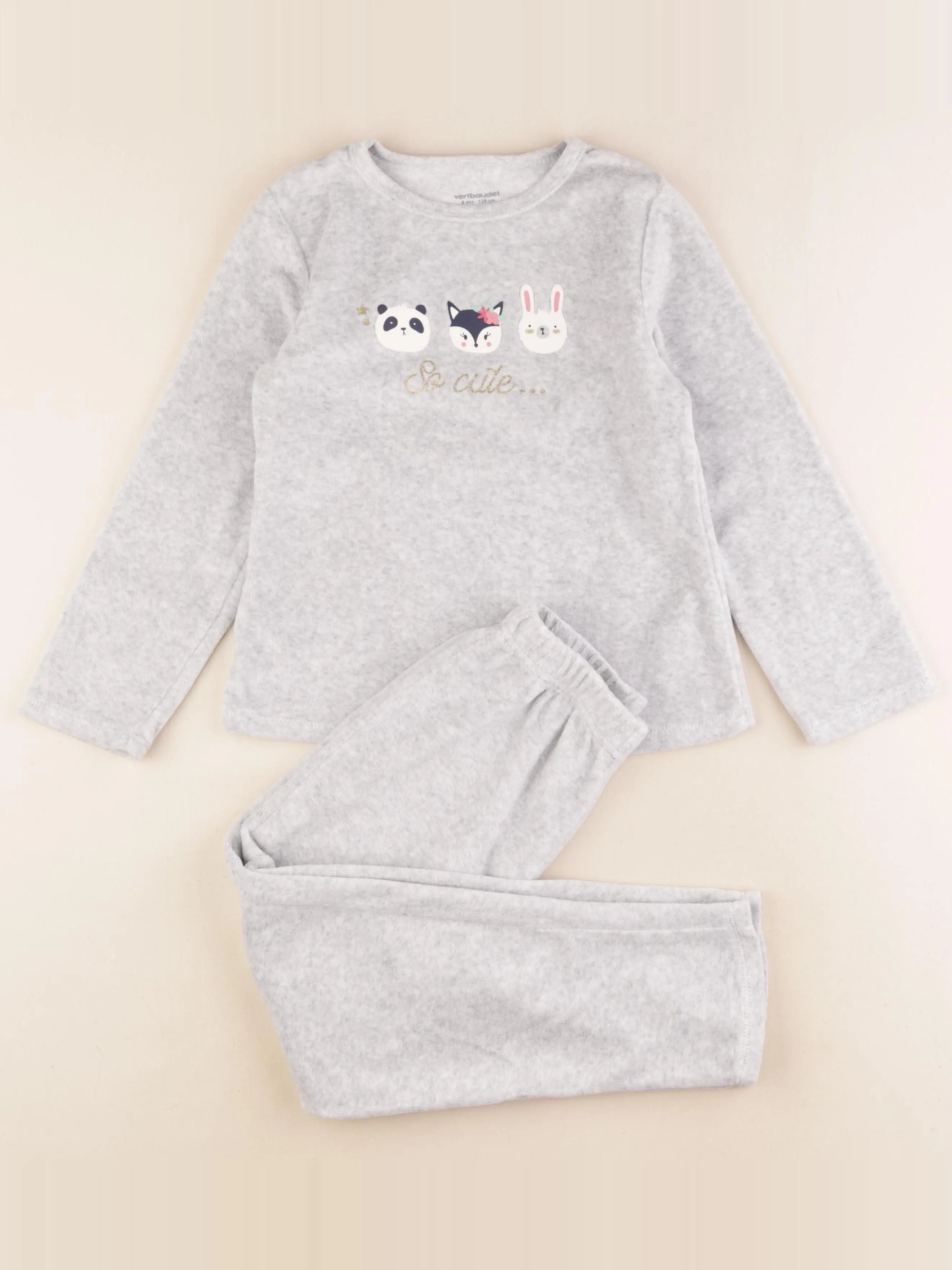 Vertbaudet - pyjama velours gris - 8 ans