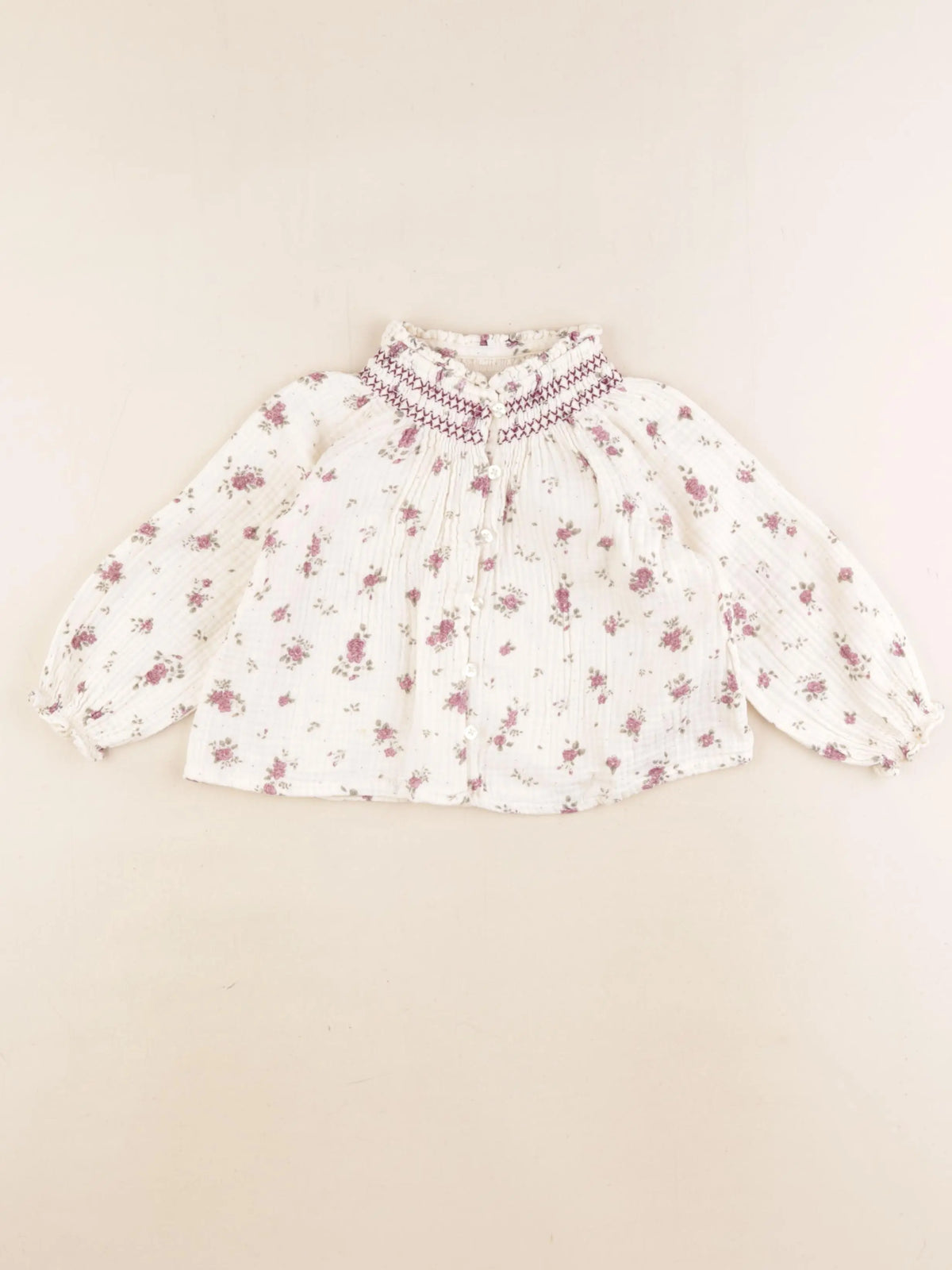 Vertbaudet - blouse beige, violet - 2 ans