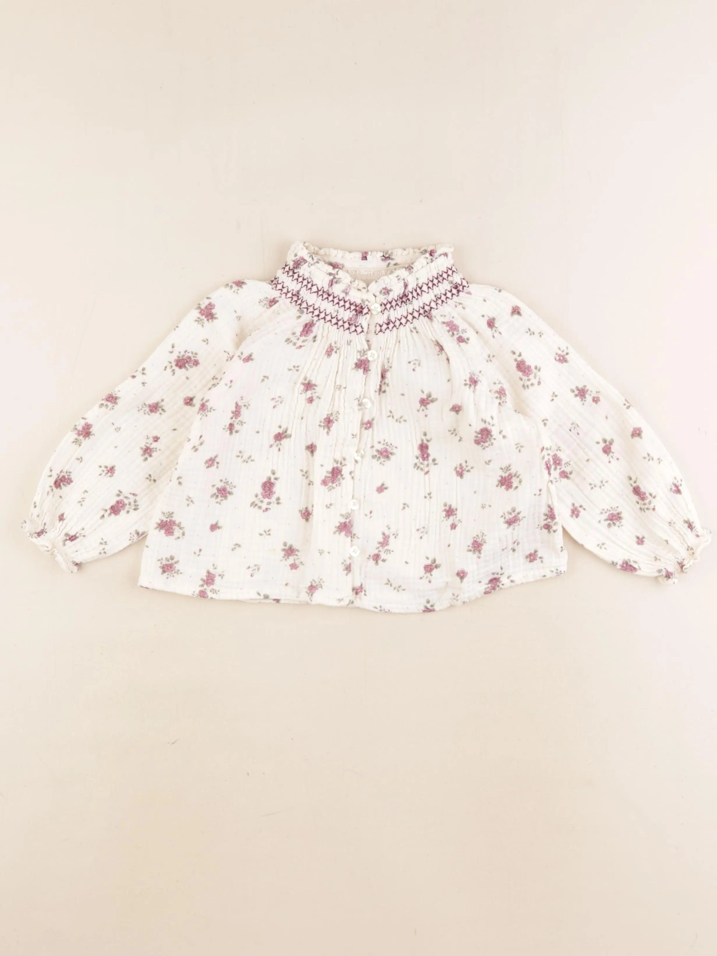 Vertbaudet - blouse beige, violet - 2 ans