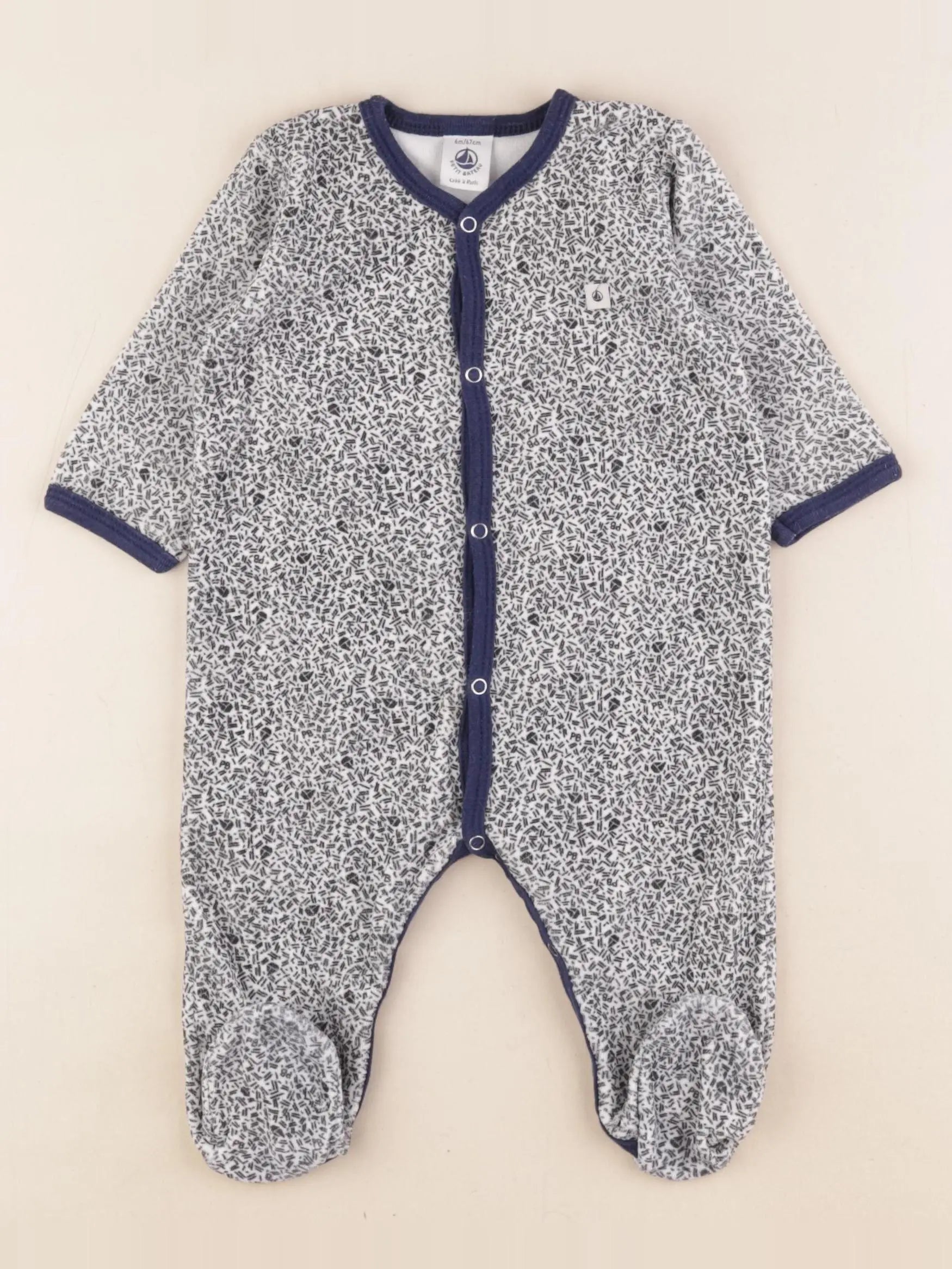 Petit Bateau - pyjama velours bleu, blanc - 6 mois