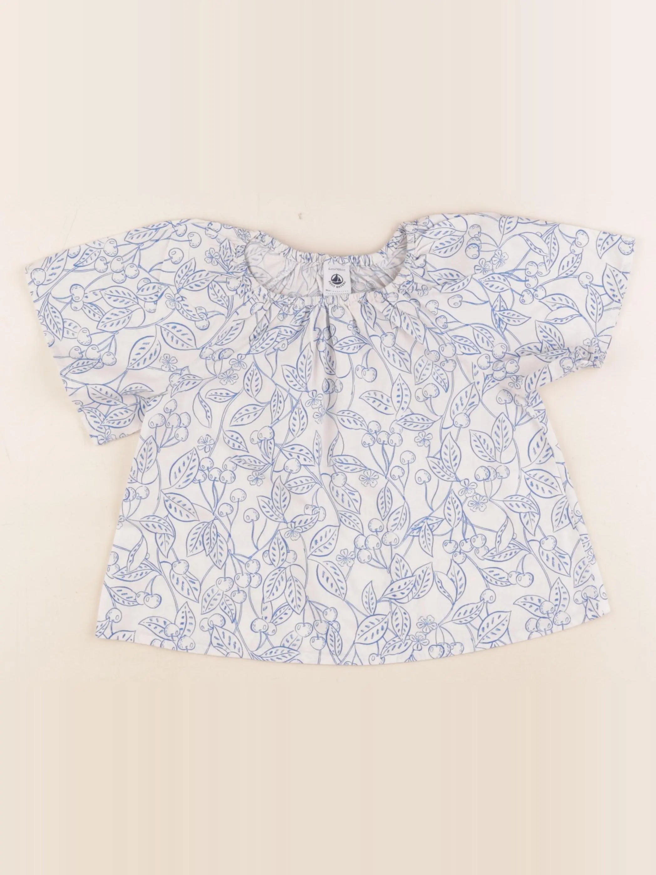 Petit Bateau - blouse blanc, bleu - 4 ans