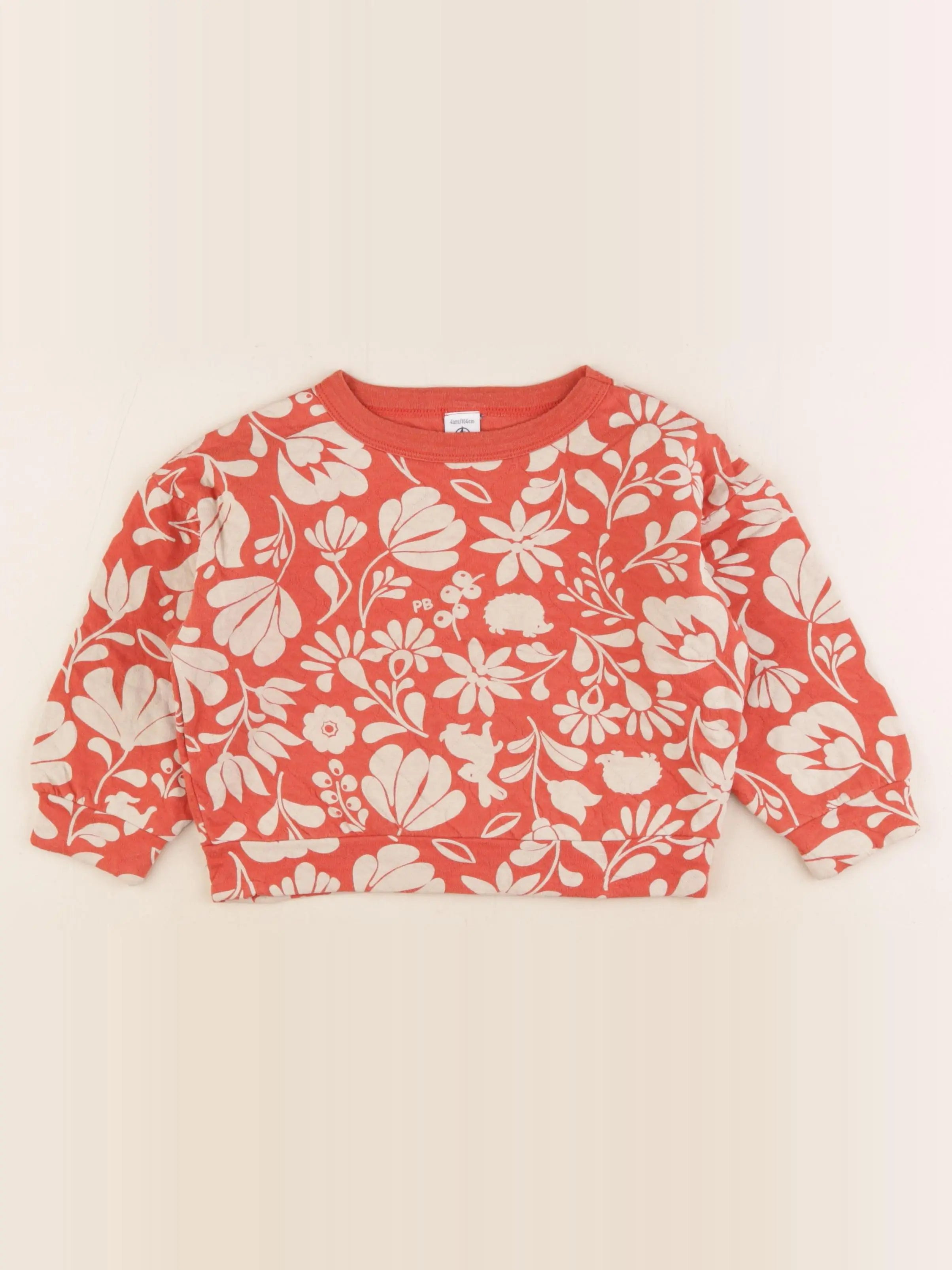 Petit Bateau - sweat beige, orange - 4 ans