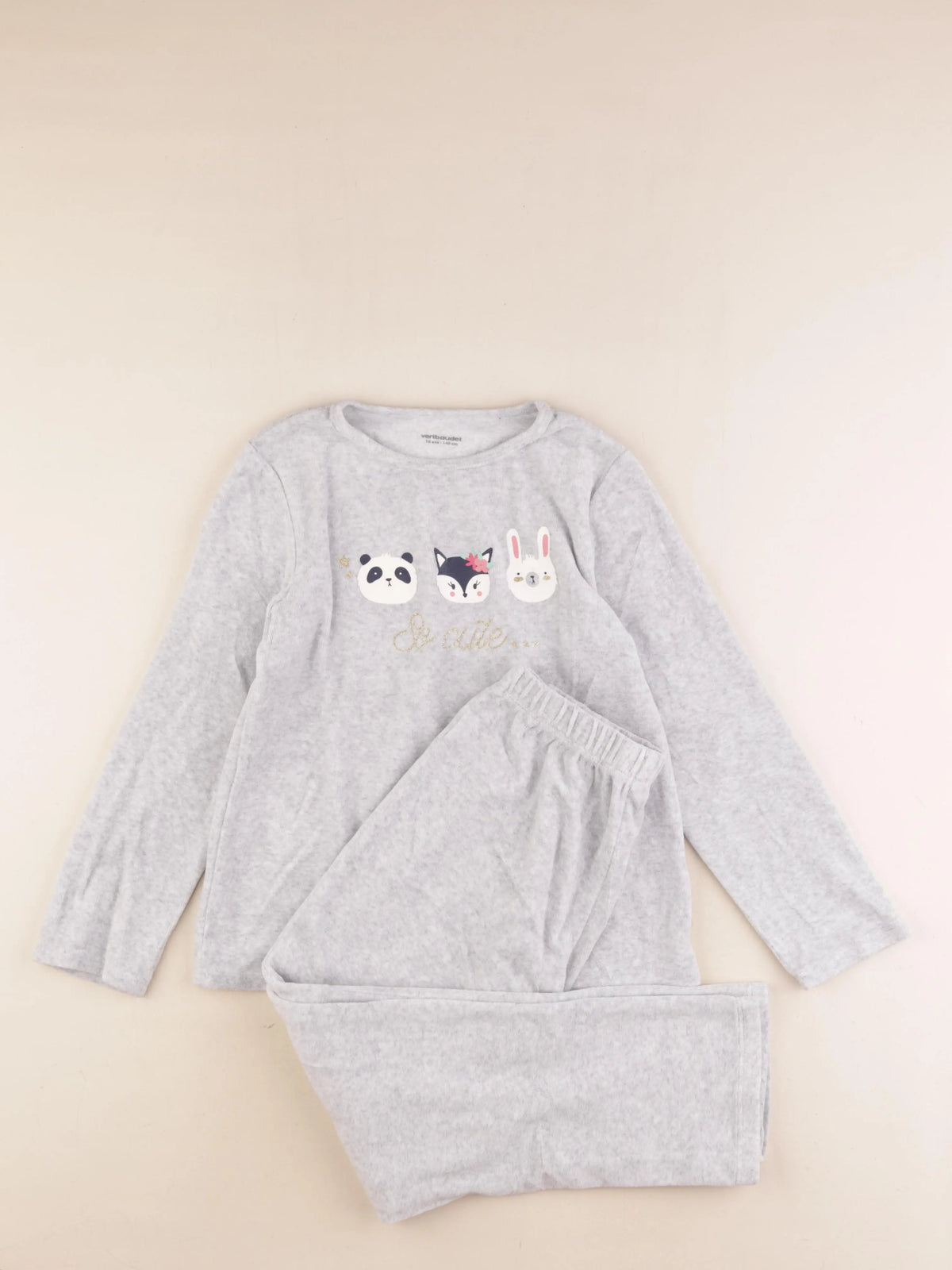 Vertbaudet - pyjama velours gris - 10 ans