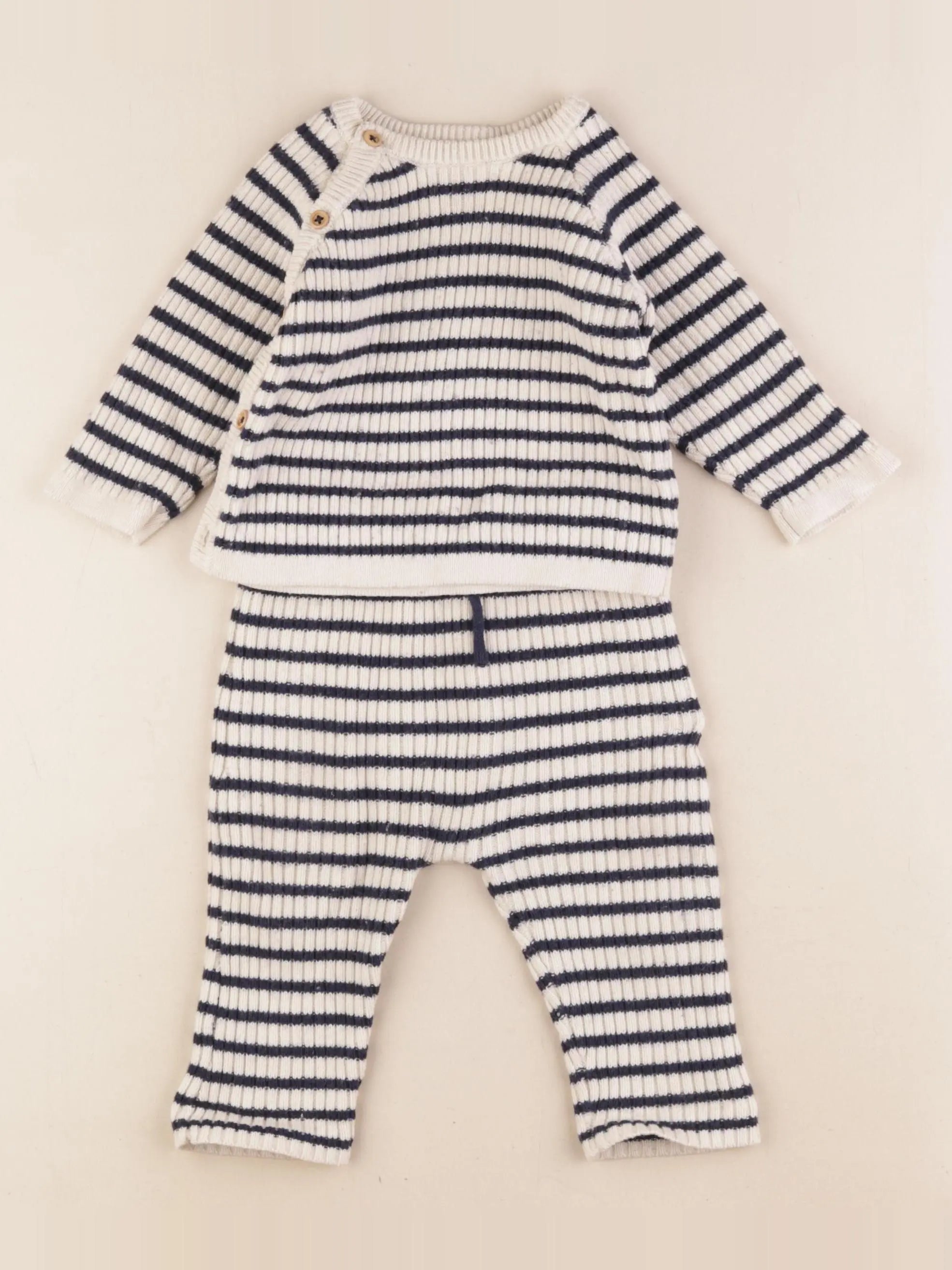 Boutchou - ensemble beige, bleu - 6 mois