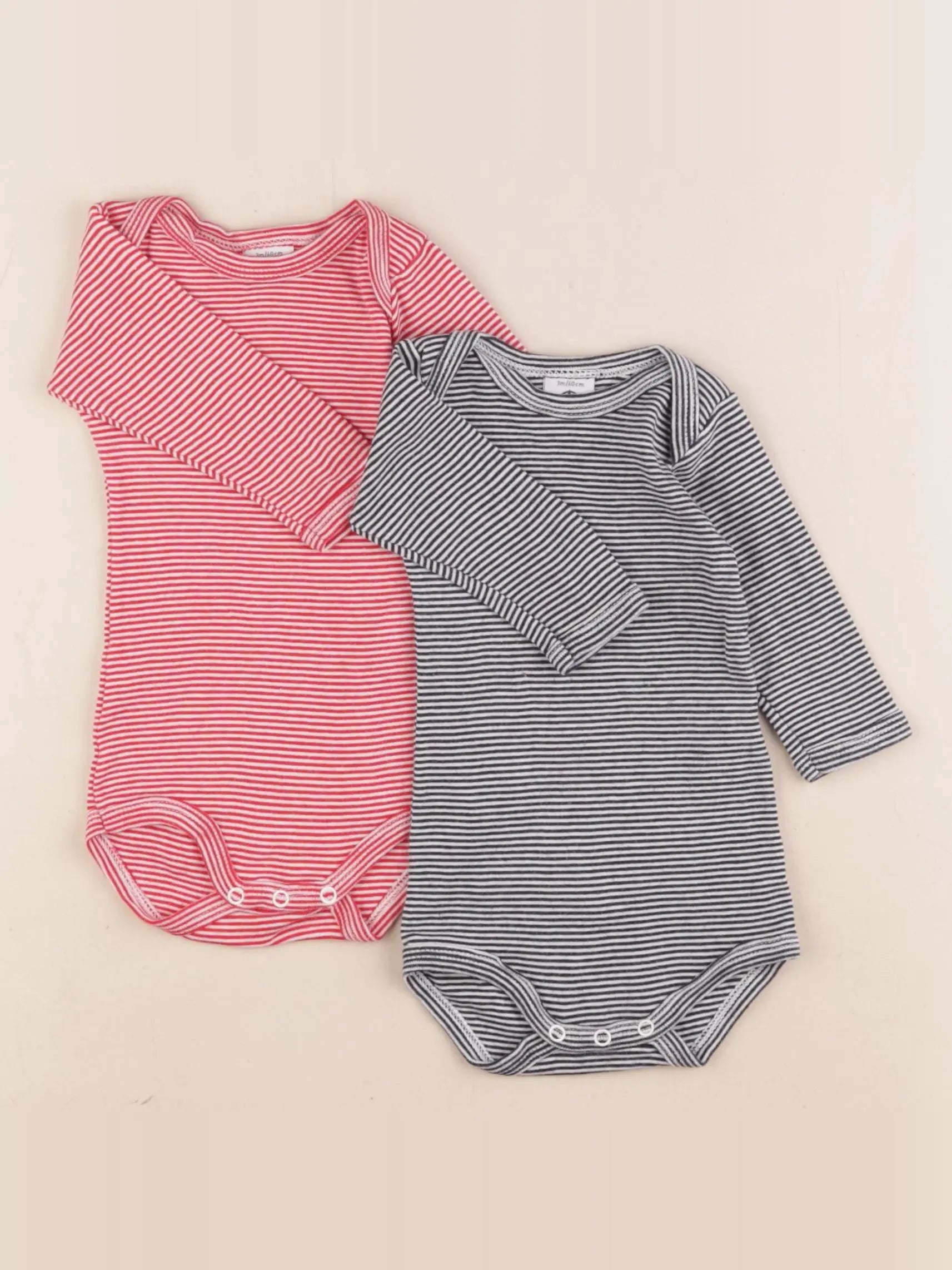 Petit Bateau - lot de 2 bodies en coton bleu, rouge - 3 mois