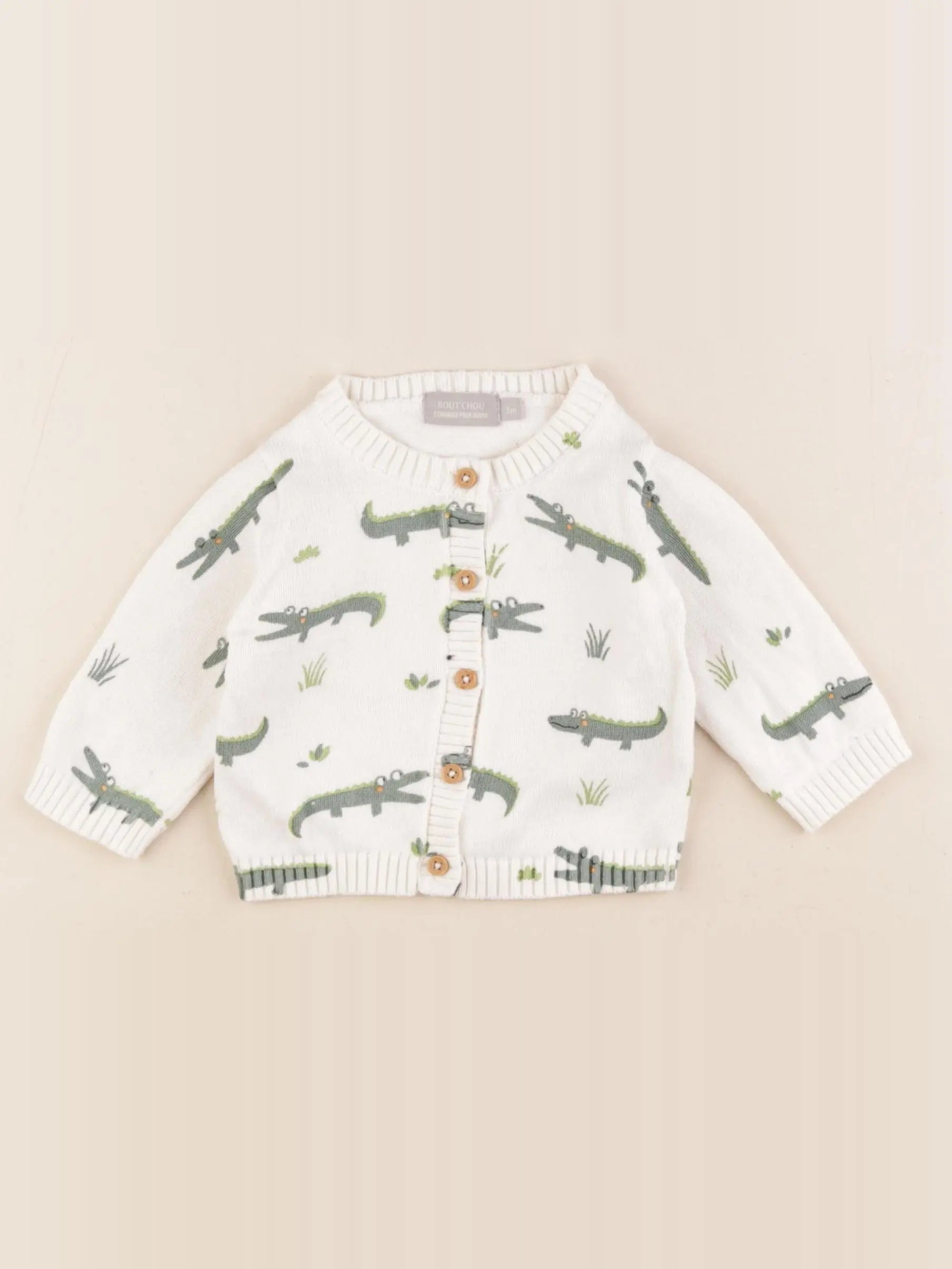 Boutchou - gilet blanc, vert - 3 mois