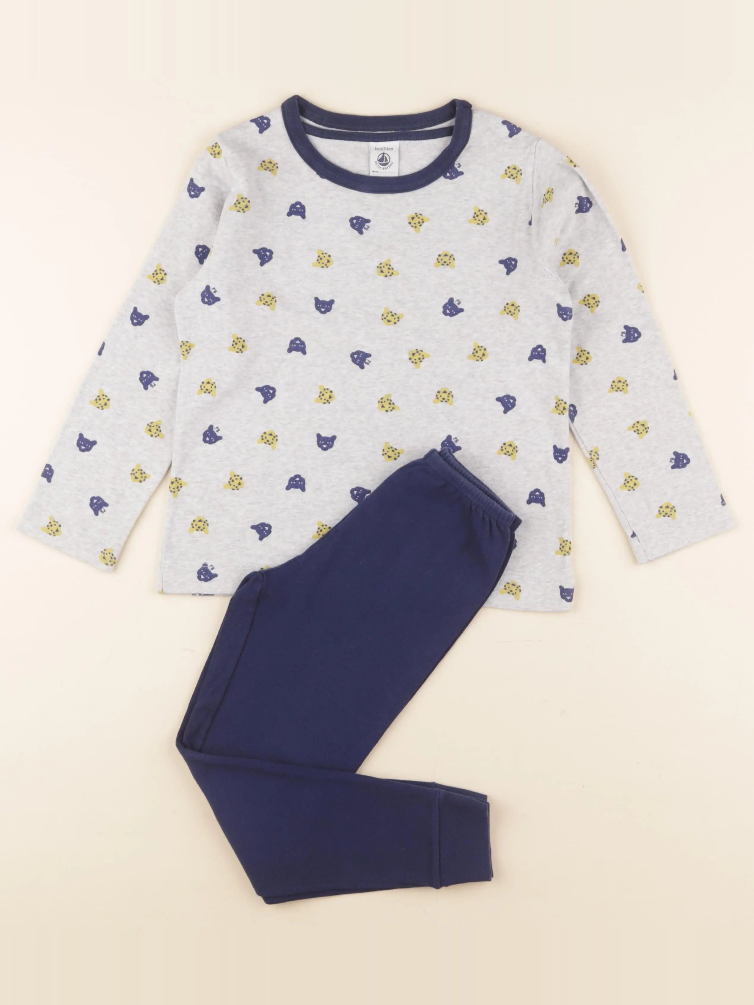 Petit Bateau - pyjama coton bleu, gris - 6 ans
