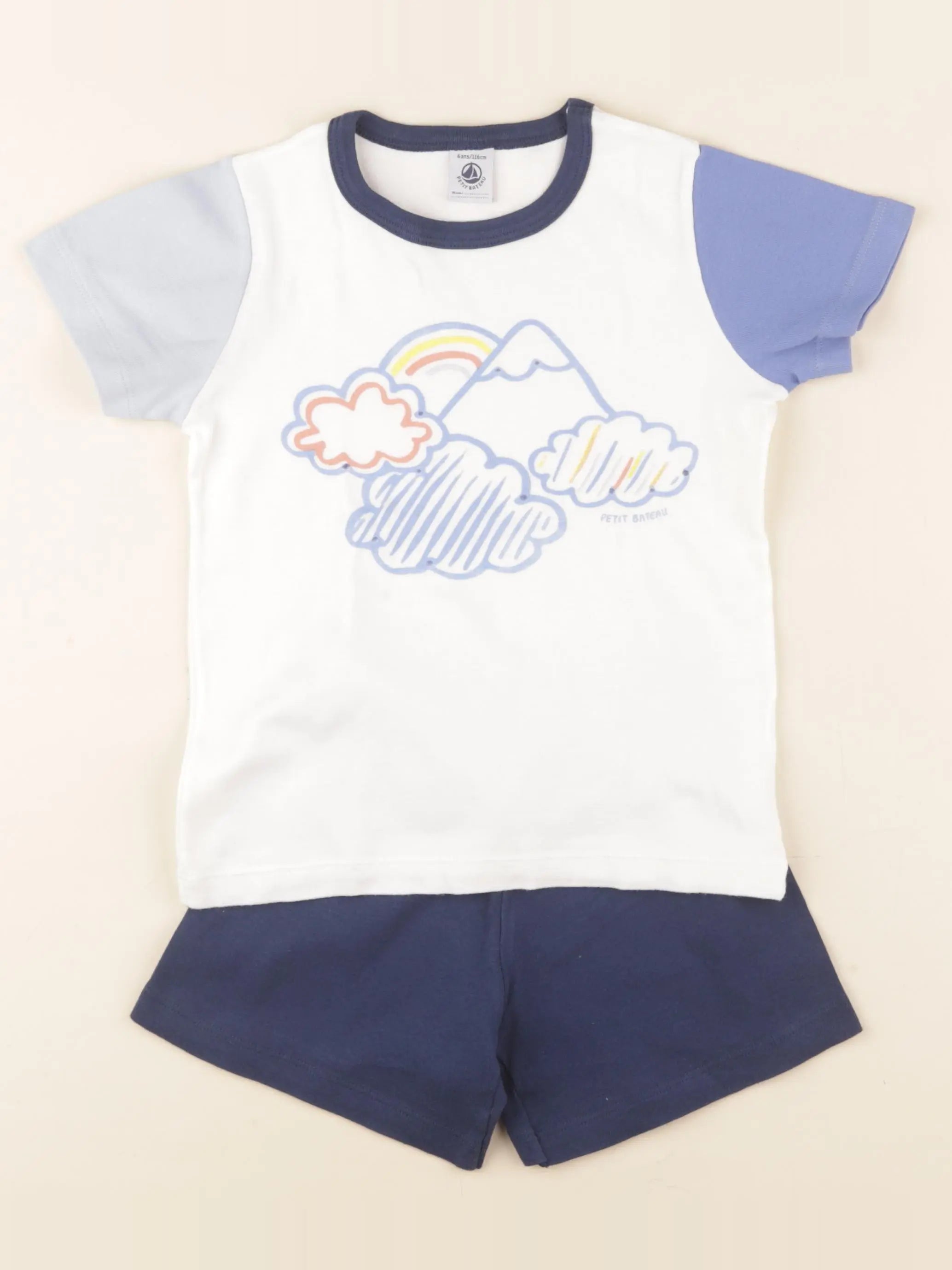 Petit Bateau - pyjama coton blanc, bleu - 6 ans