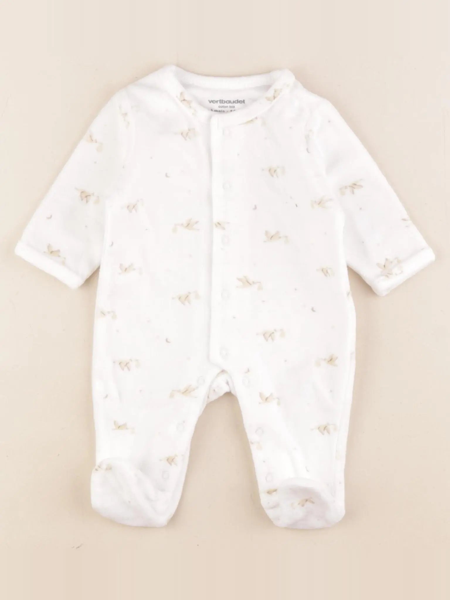 Vertbaudet - pyjama velours blanc, marron - 1 mois