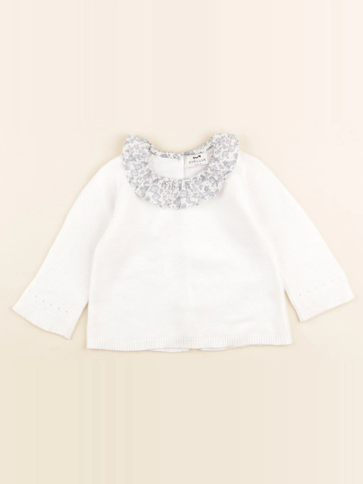 Cyrillus - pull blanc, bleu - 9 mois