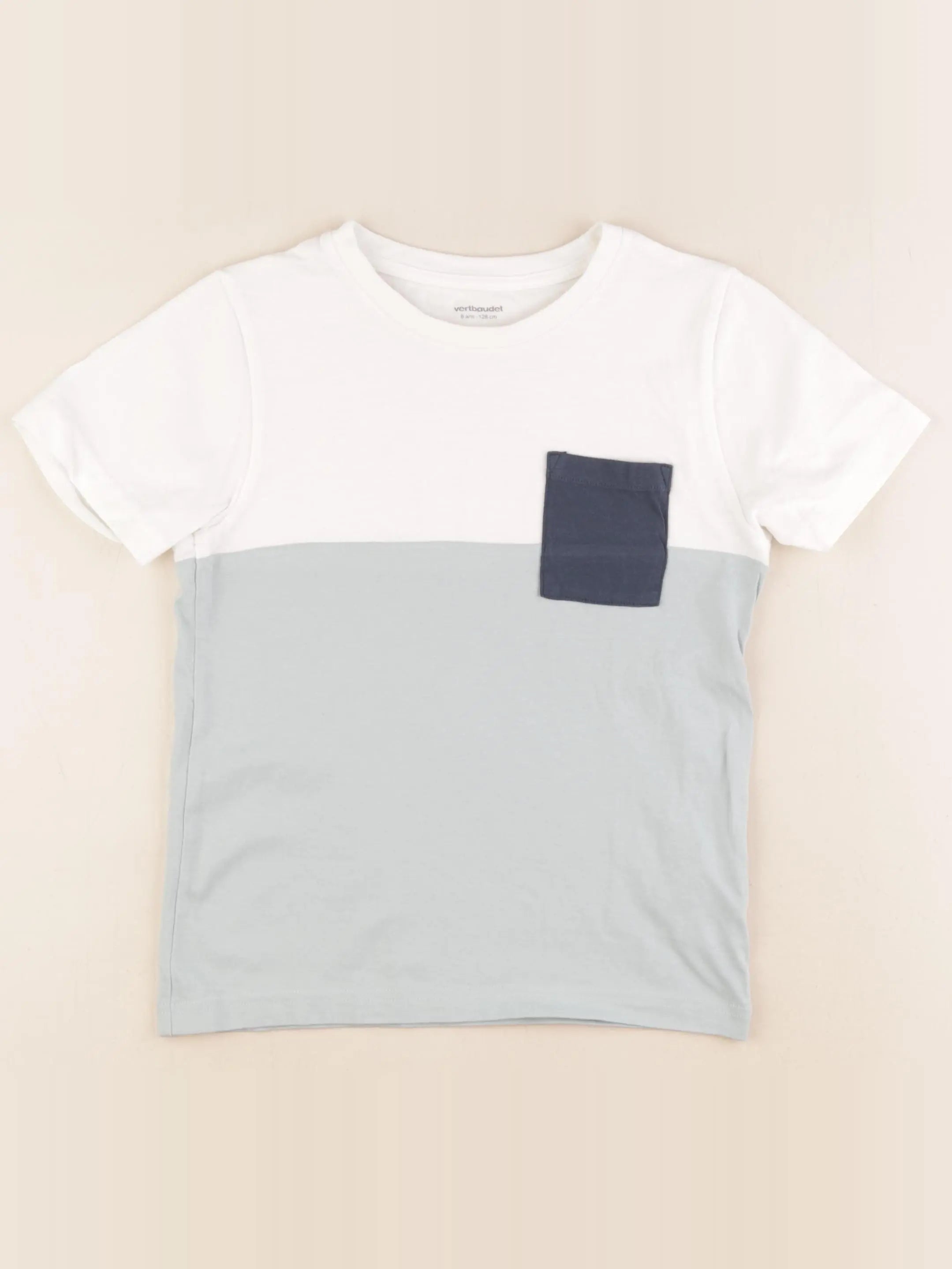 Vertbaudet - tee-shirt blanc, bleu - 8 ans