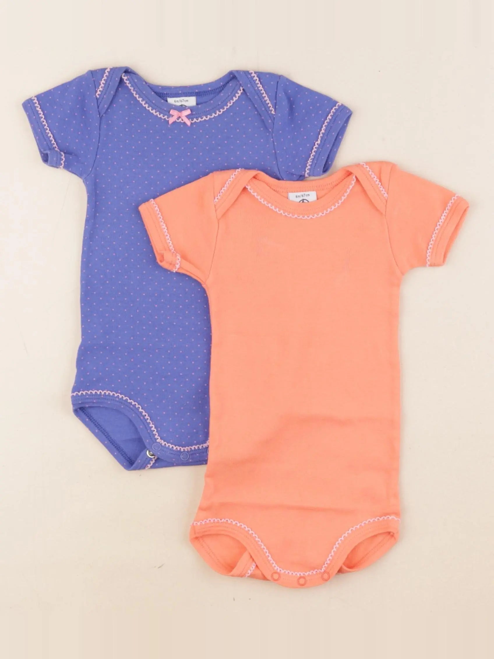 Petit Bateau - lot de 2 bodies en coton bleu, orange - 6 mois