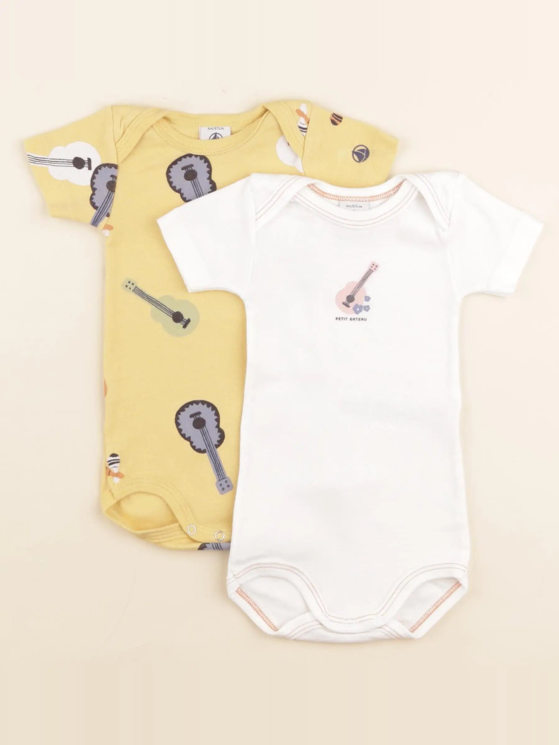 Petit Bateau - lot de 2 bodies en coton jaune, blanc - 6 mois