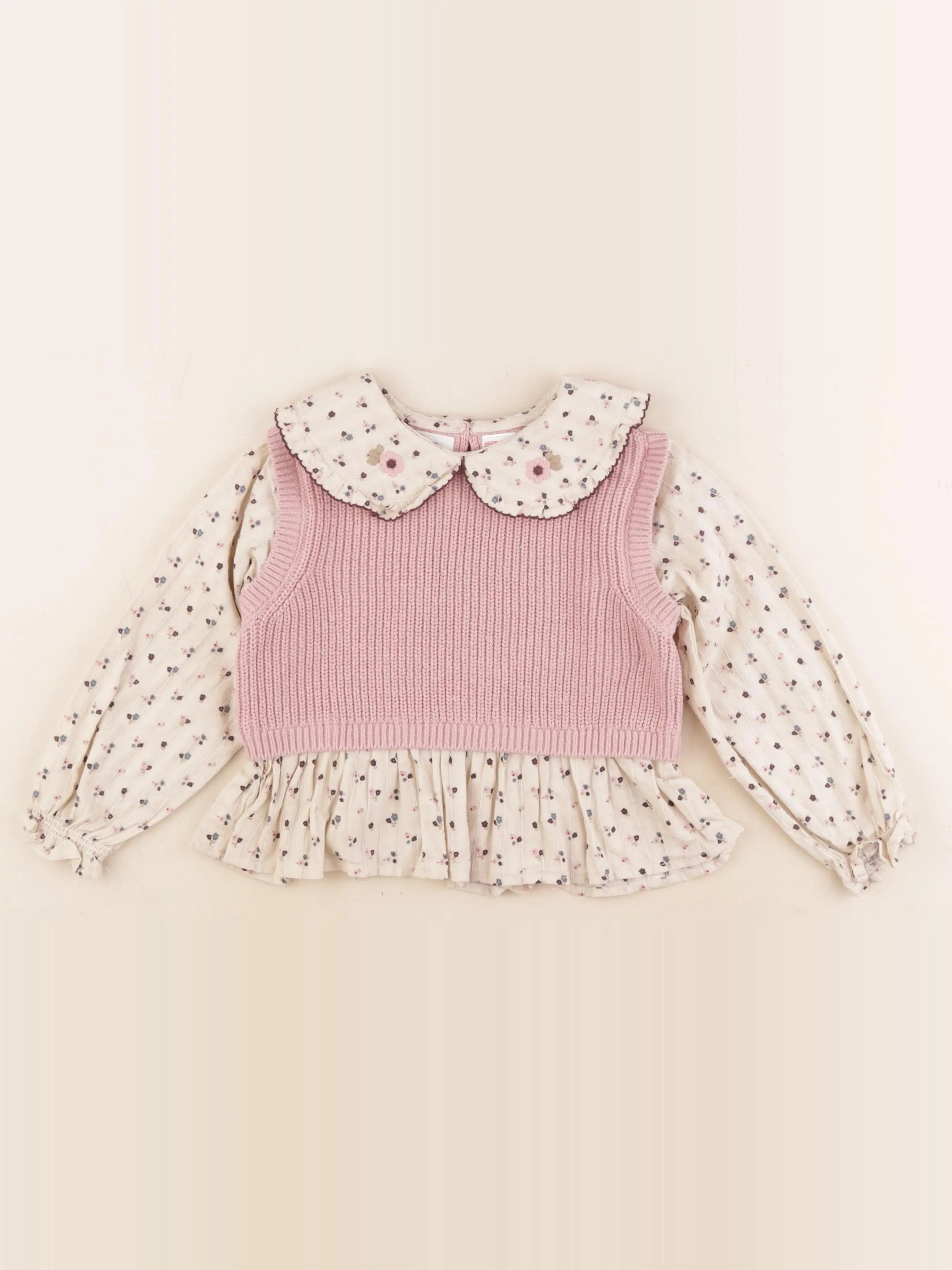 Jacadi - blouse beige, rose - 5 ans