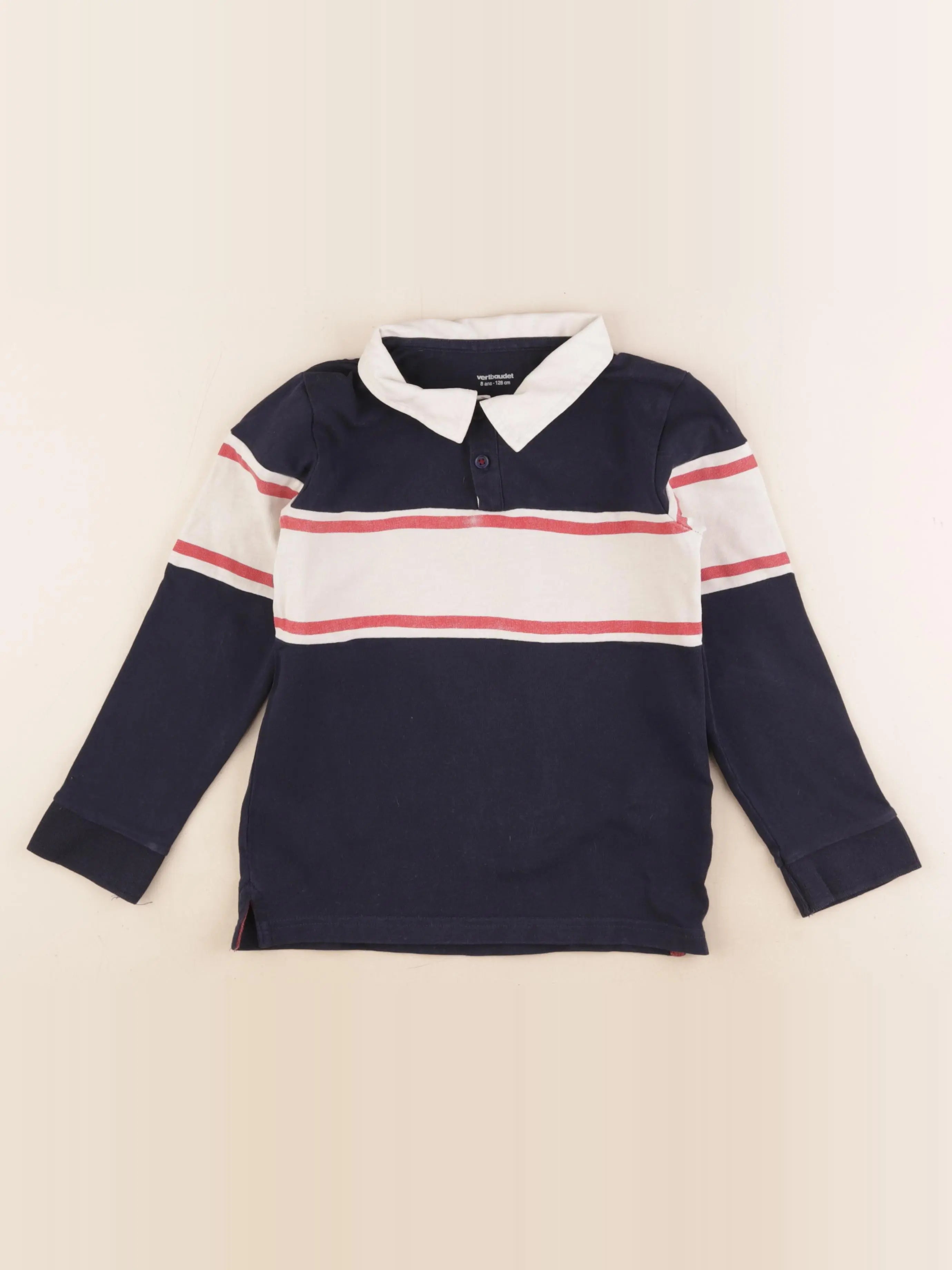 Vertbaudet - polo bleu, blanc - 8 ans