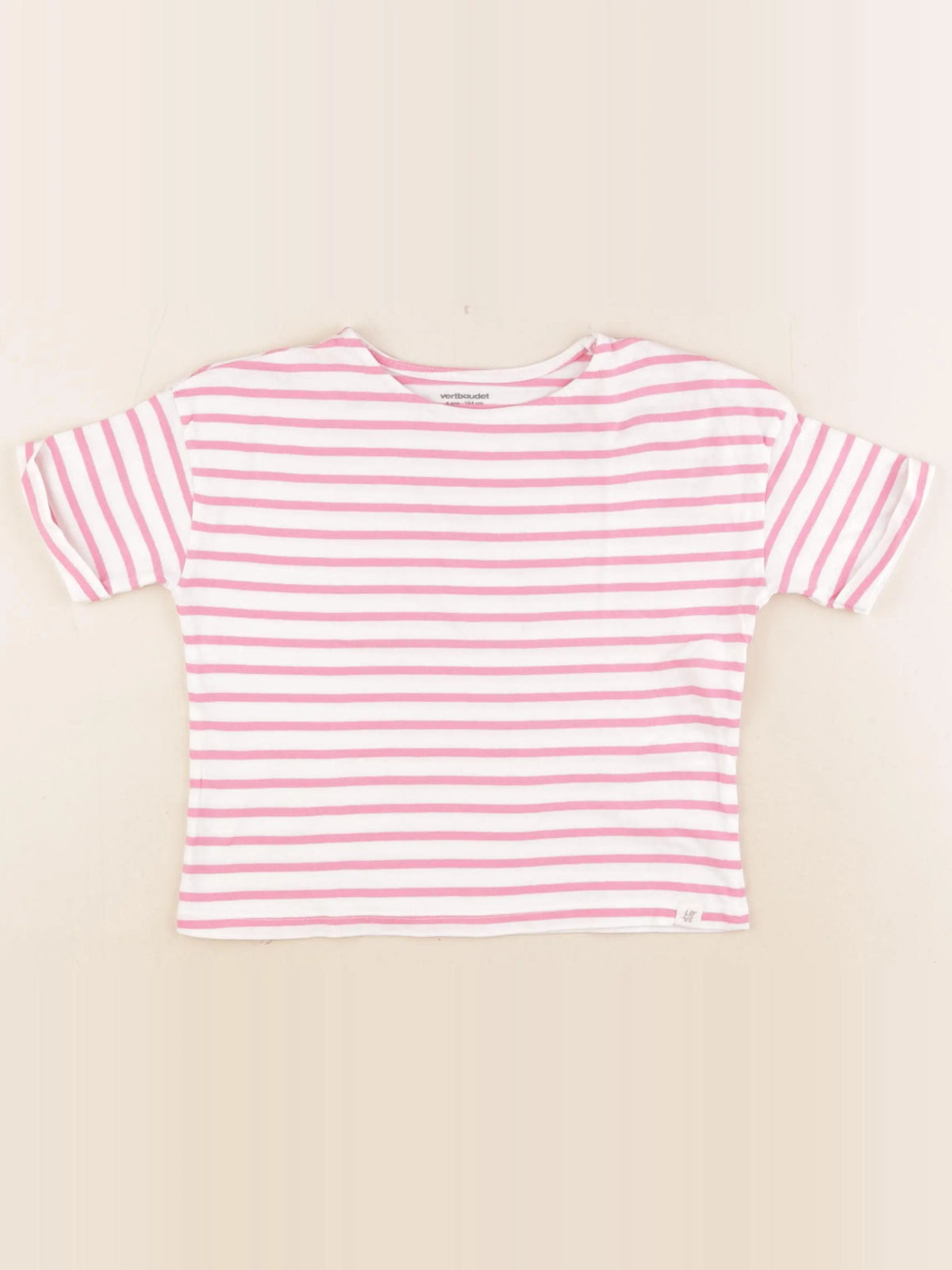 Vertbaudet - tee-shirt blanc, rose - 4 ans
