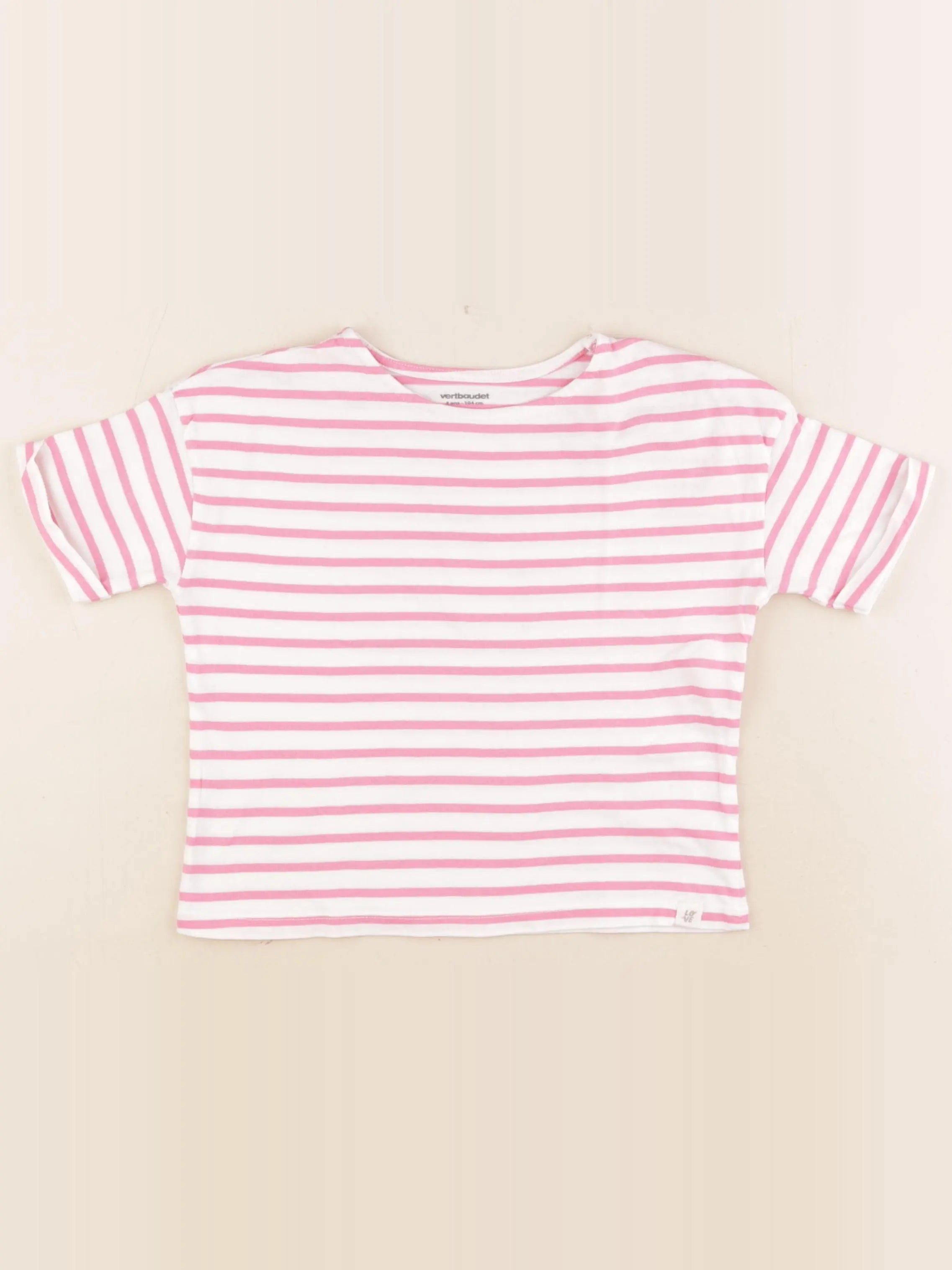 Vertbaudet - tee-shirt blanc, rose - 4 ans
