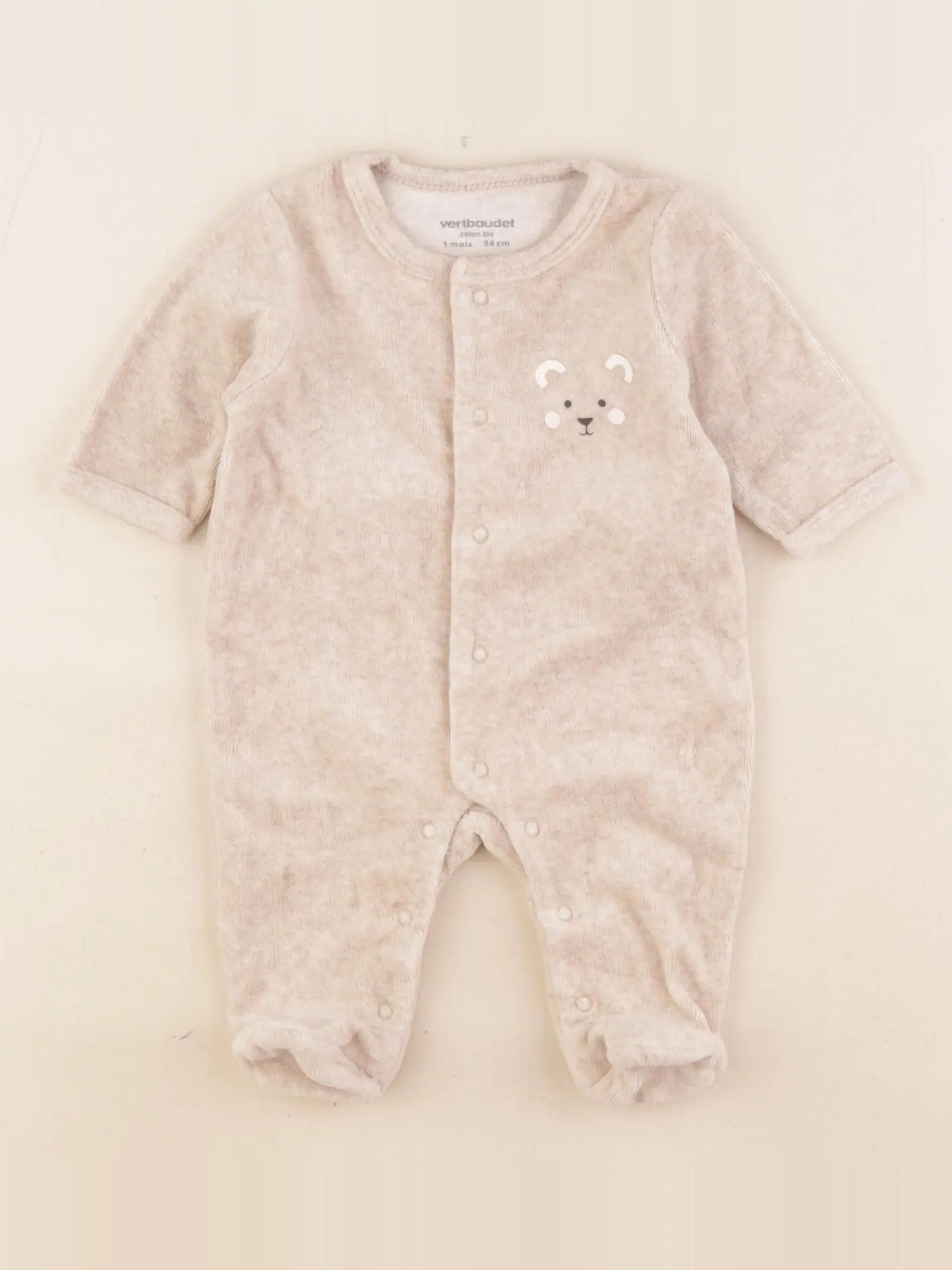 Vertbaudet - pyjama velours marron - 1 mois