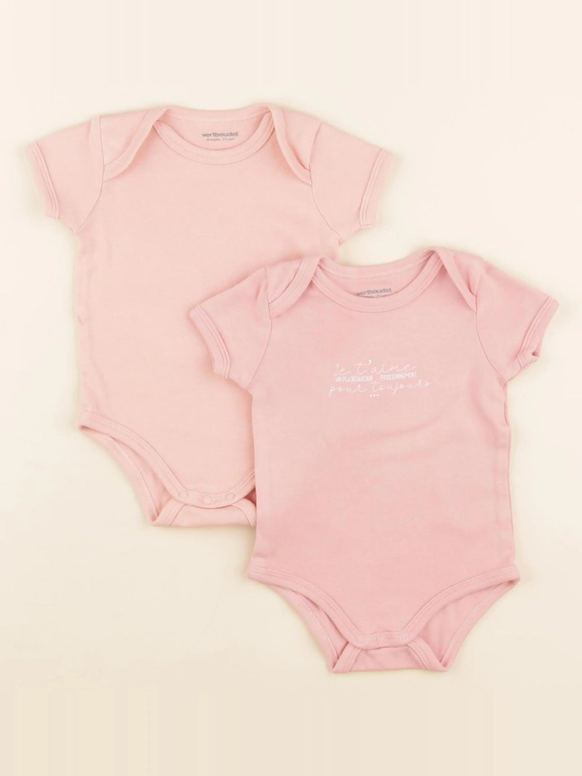 Vertbaudet - lot de 2 bodies en coton rose - 9 mois