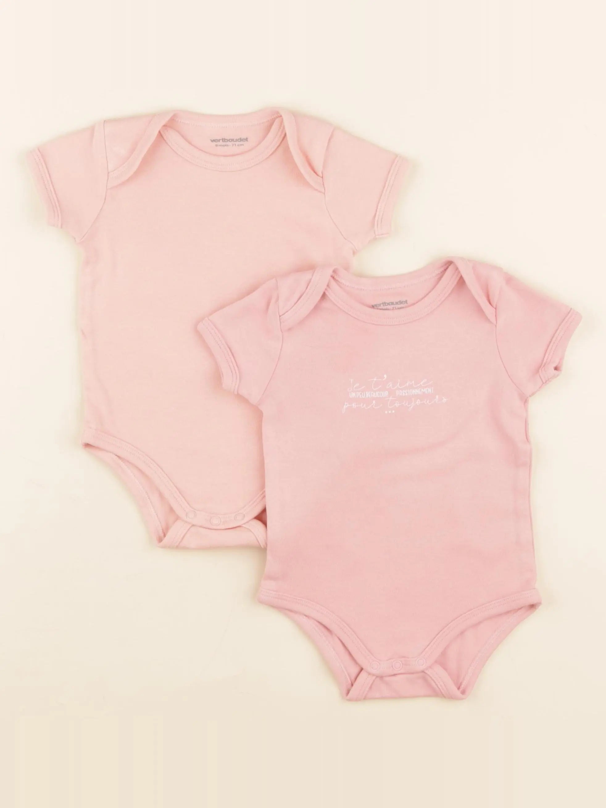 Vertbaudet - lot de 2 bodies en coton rose - 9 mois