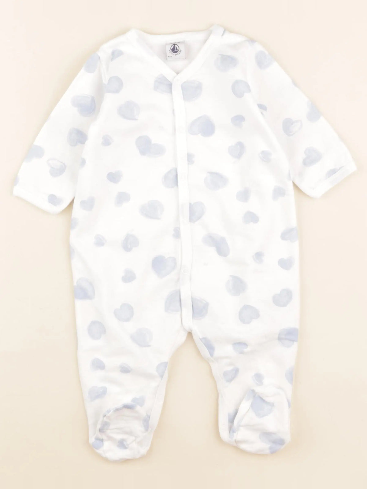 Petit Bateau - pyjama velours blanc, bleu - 6 mois