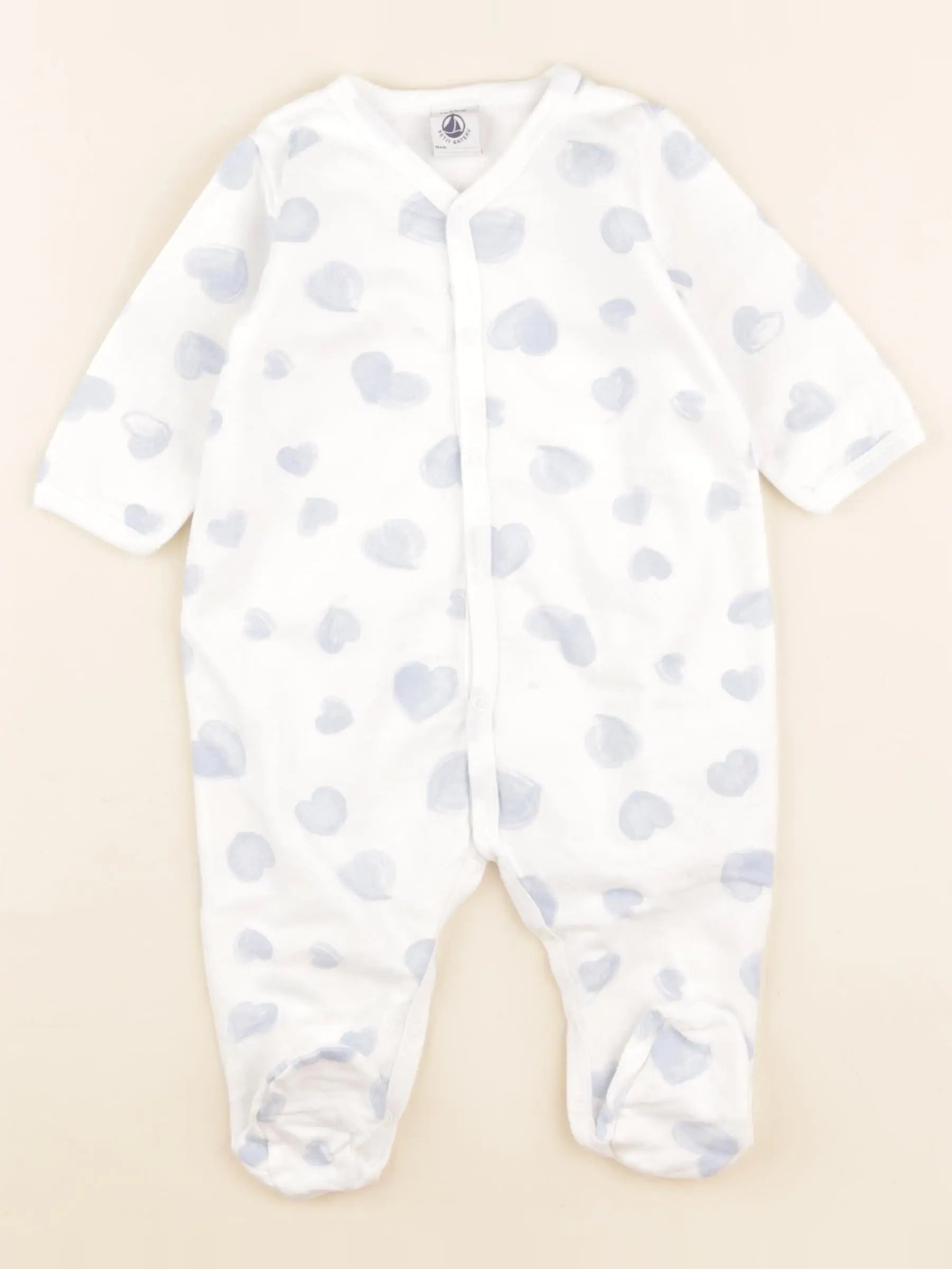 Petit Bateau - pyjama velours blanc, bleu - 6 mois