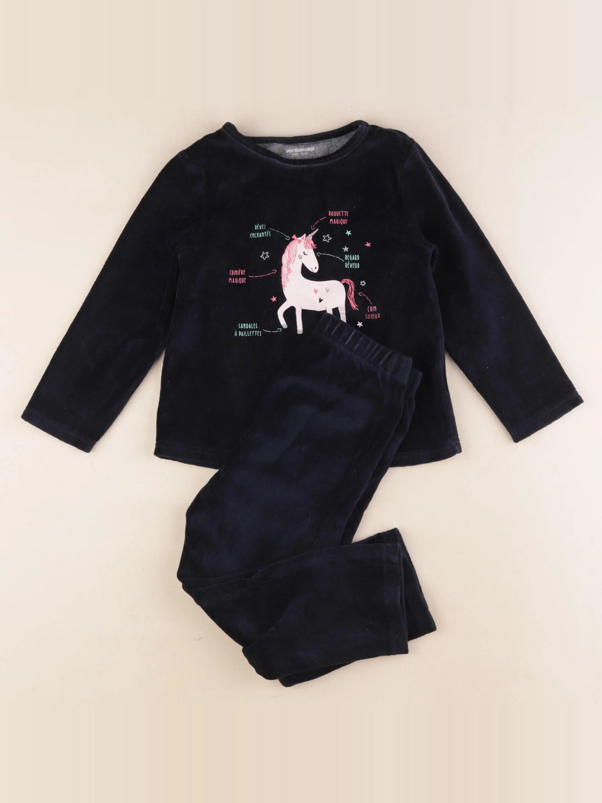 Vertbaudet - pyjama velours bleu - 5 ans