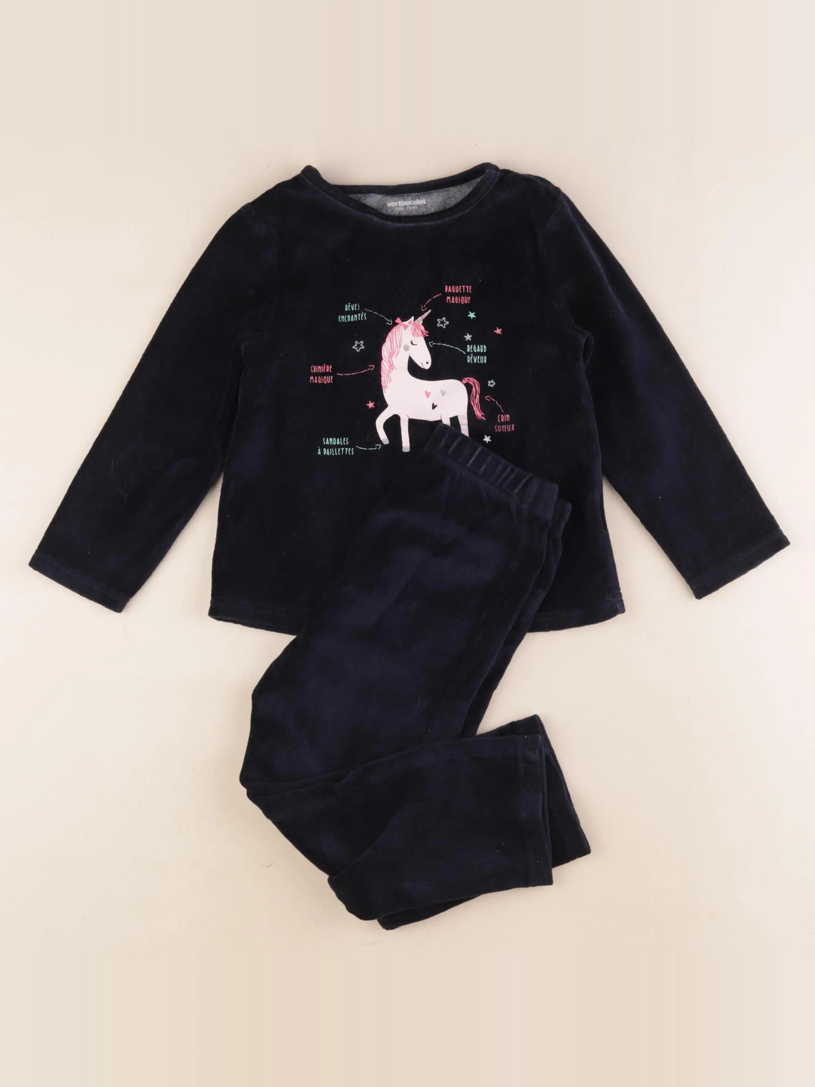 Vertbaudet - pyjama velours bleu - 5 ans
