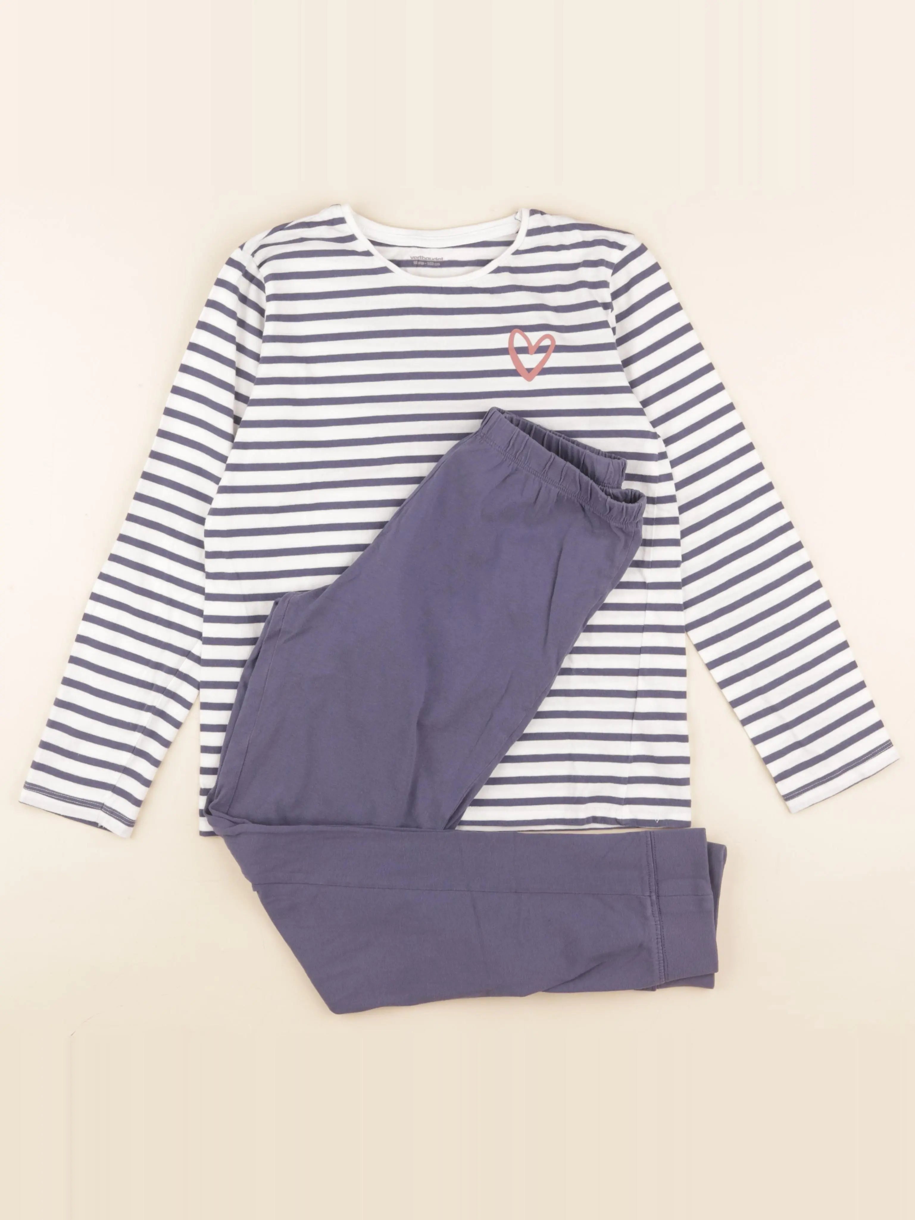 Vertbaudet - pyjama coton blanc, bleu - 12 ans