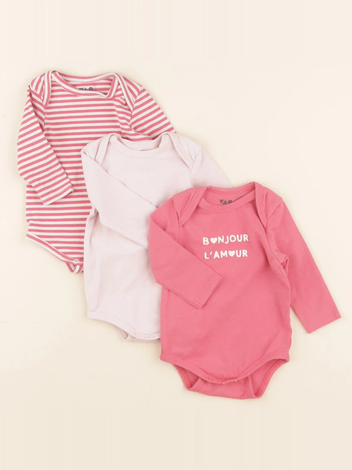 Tape à l'oeil - lot de 3 bodies en coton rose - 3 mois