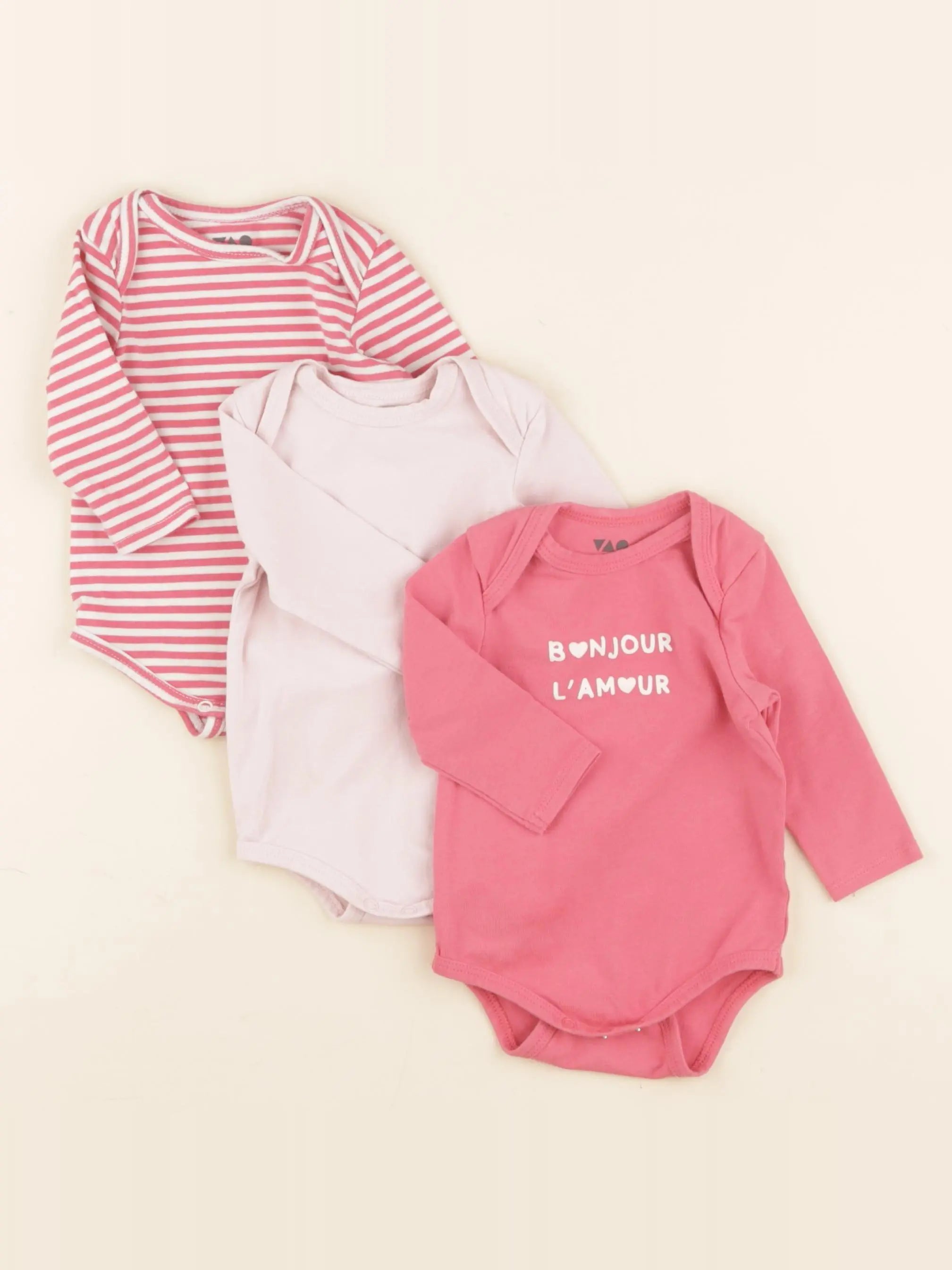 Tape à l'oeil - lot de 3 bodies en coton rose - 3 mois