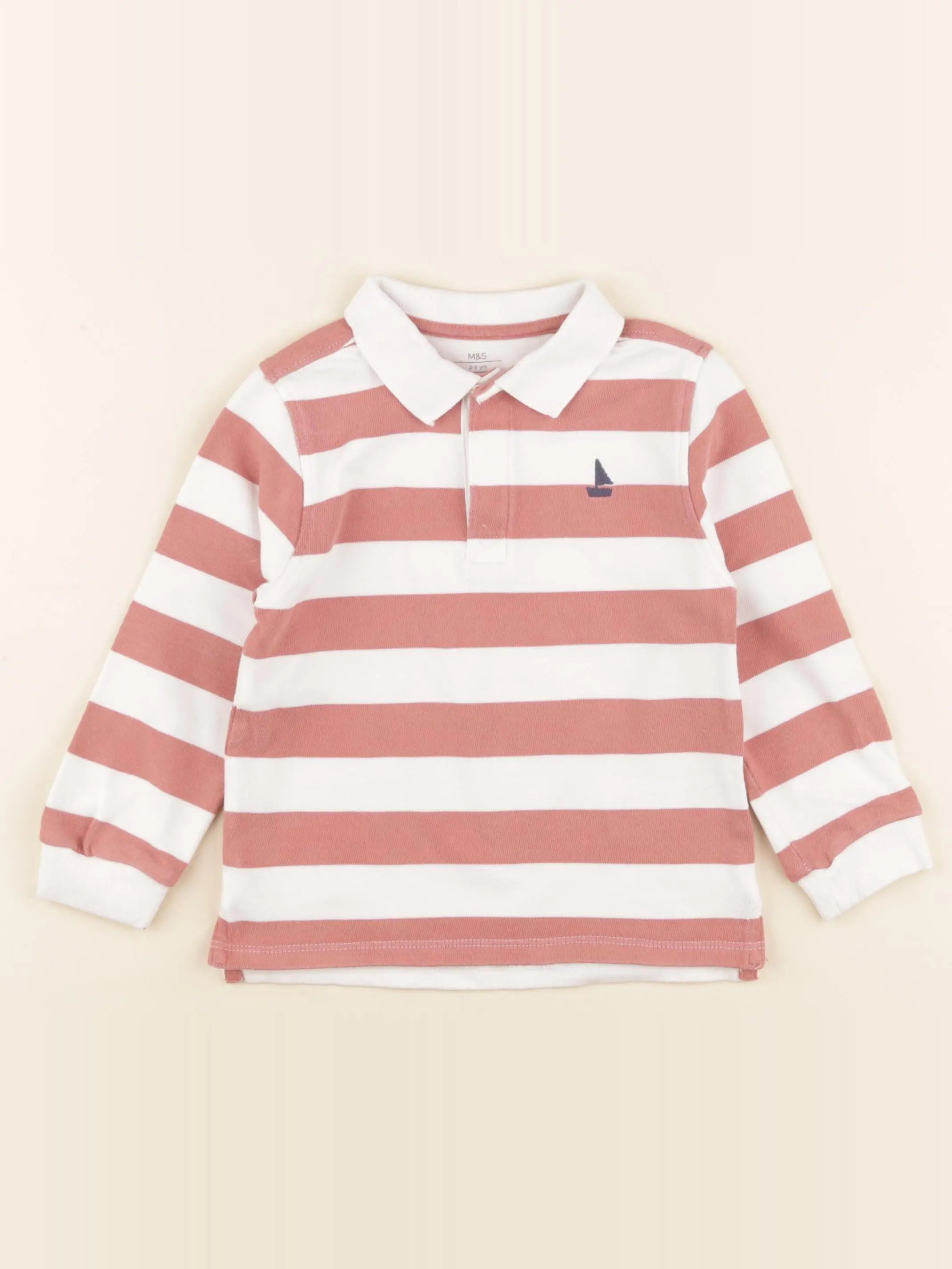 Marks & Spencer  - polo rouge, beige - 2/3 ans